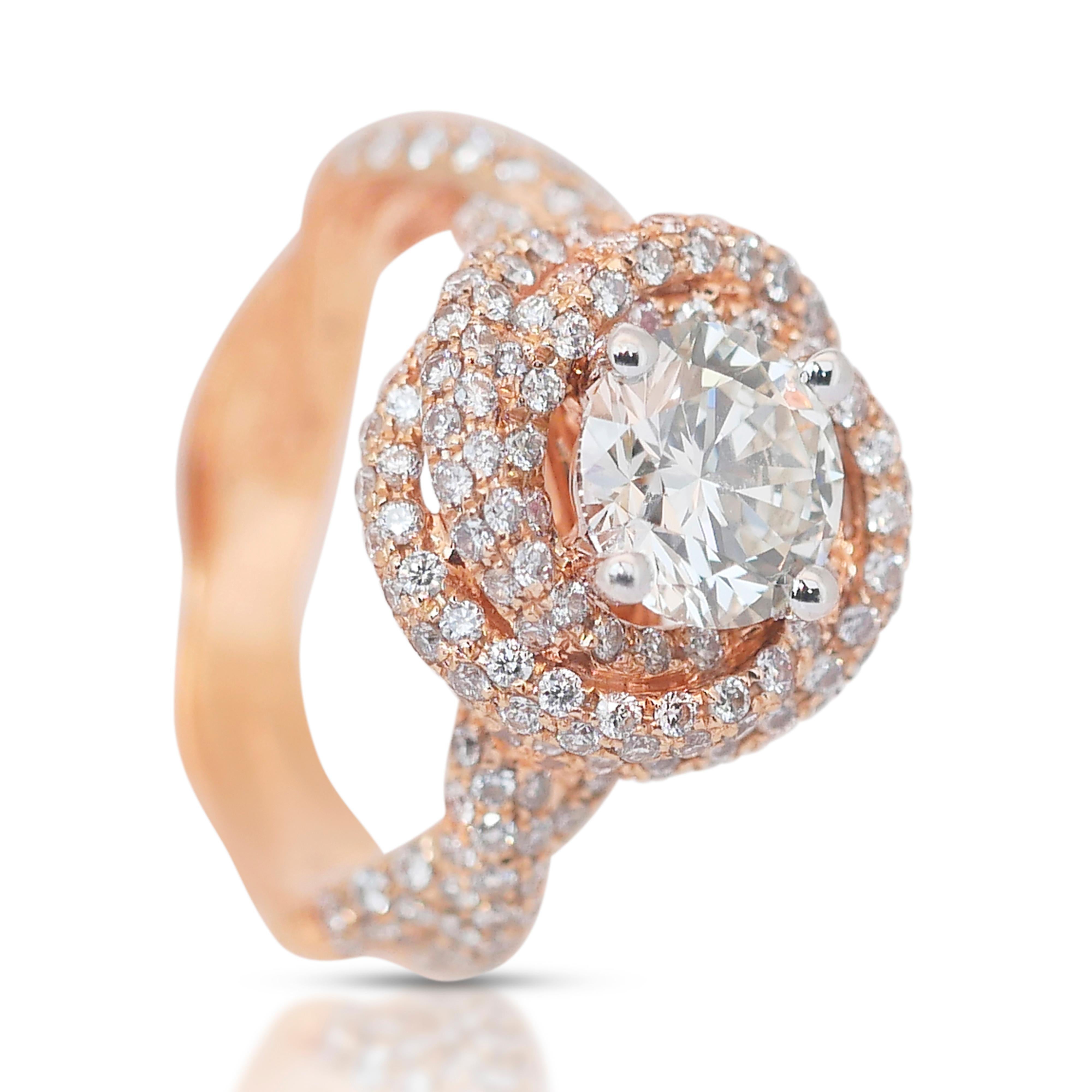 Abbagliante anello a grappolo con 2,96 carati di diamanti in oro rosa 18 carati - certificato IGI in vendita 2
