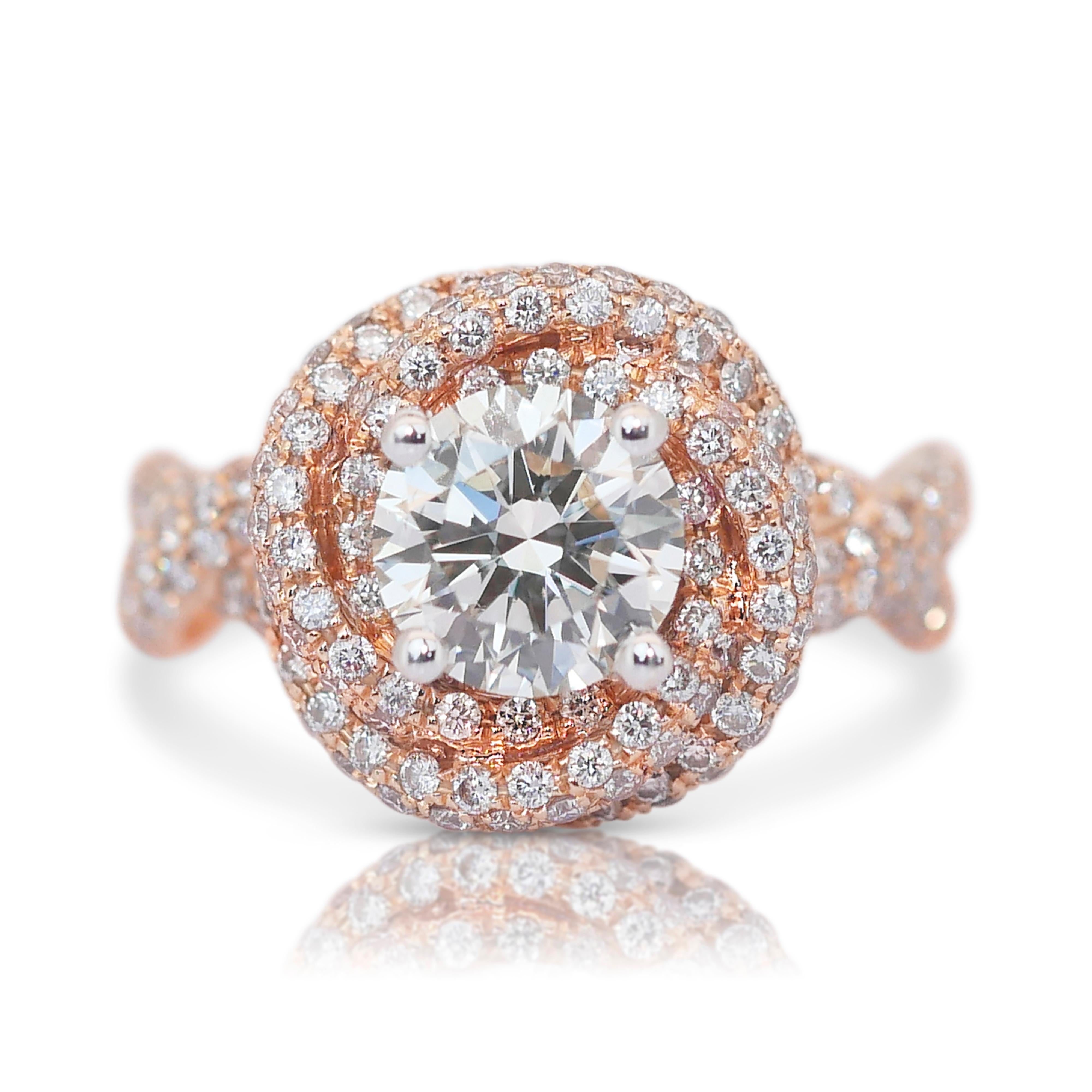 Abbagliante anello a grappolo con 2,96 carati di diamanti in oro rosa 18 carati - certificato IGI in vendita 3