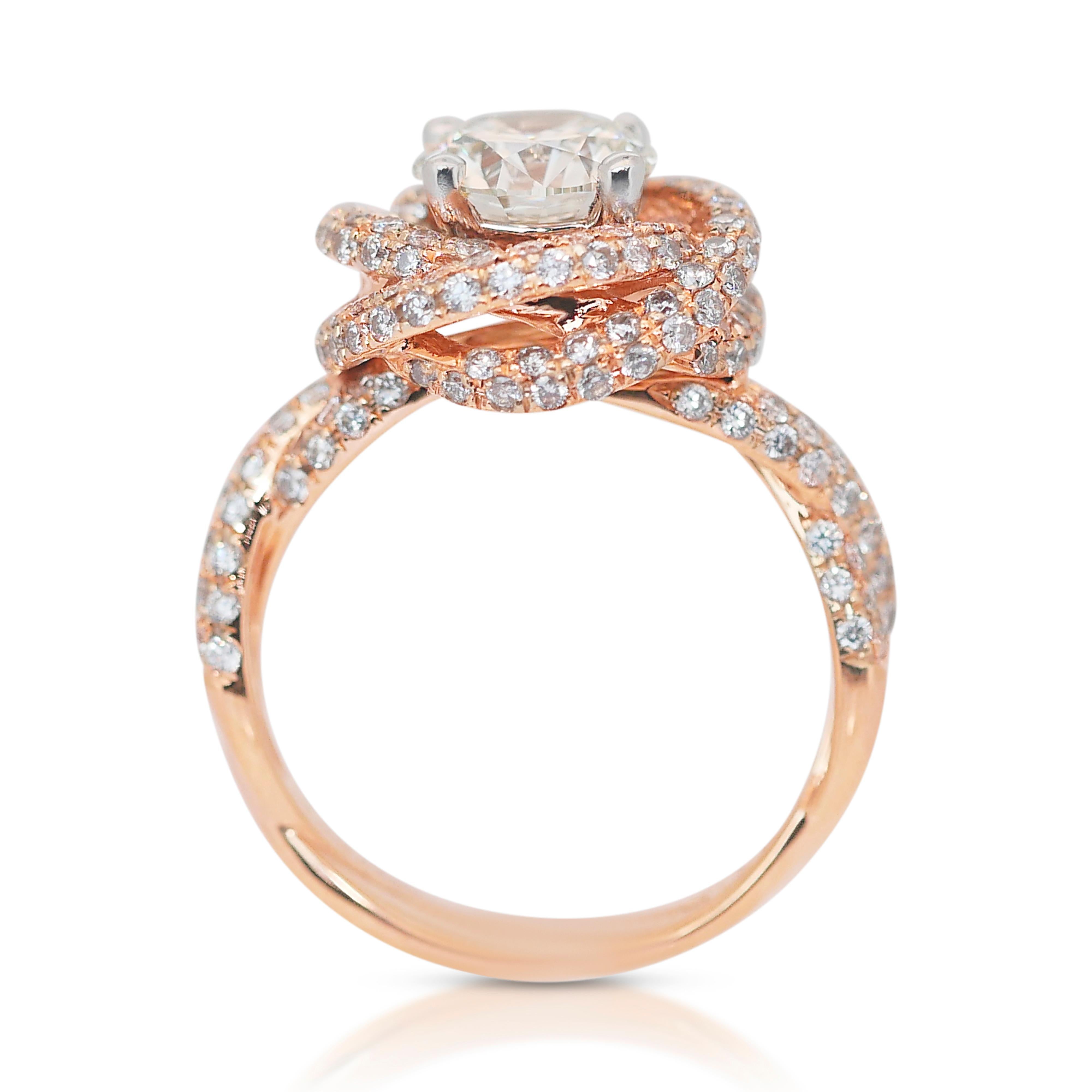 Abbagliante anello a grappolo con 2,96 carati di diamanti in oro rosa 18 carati - certificato IGI in vendita 4