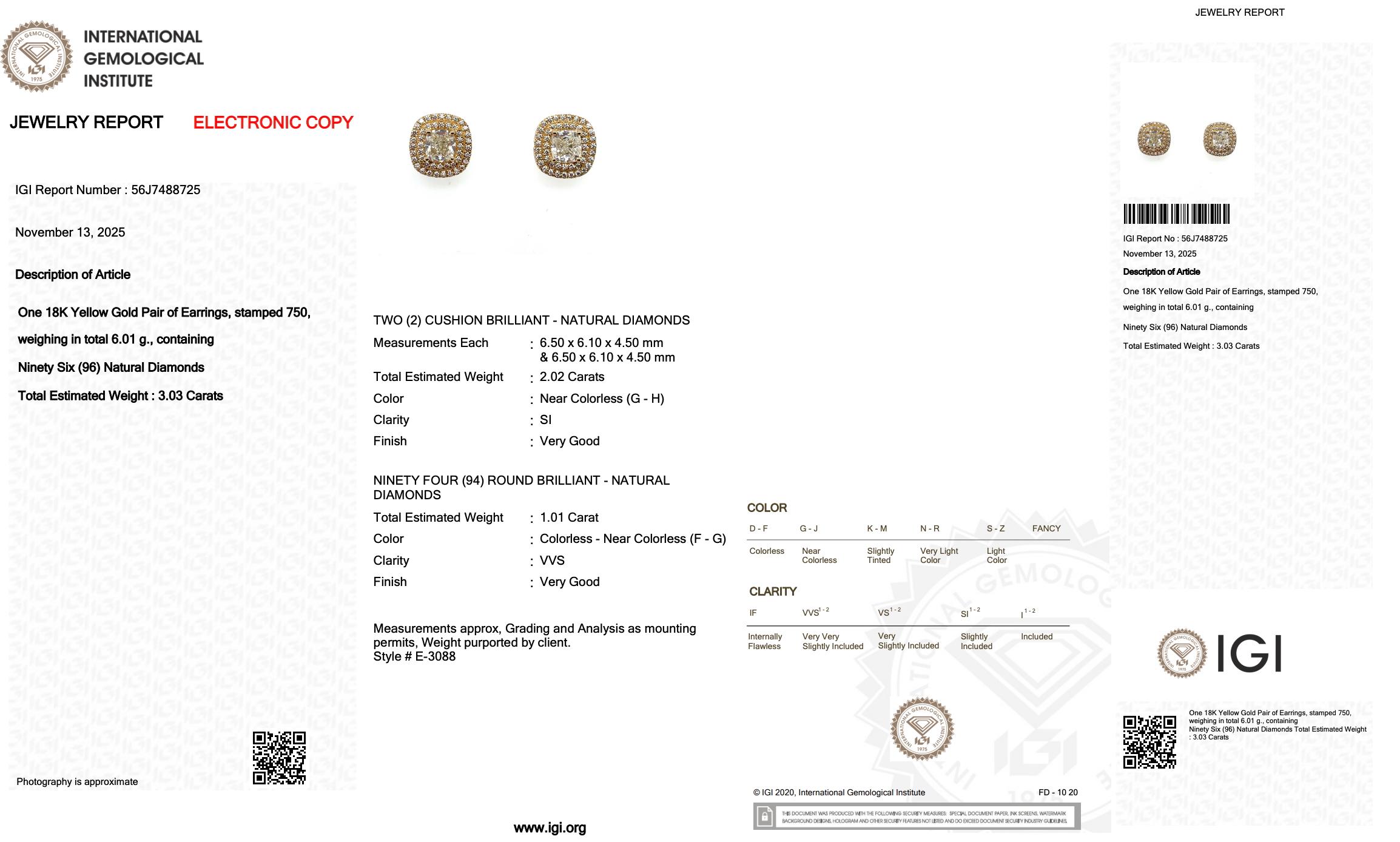 Donna Orecchini con diamanti da 3,03 carati in oro giallo 18 carati - certificati IGI in vendita