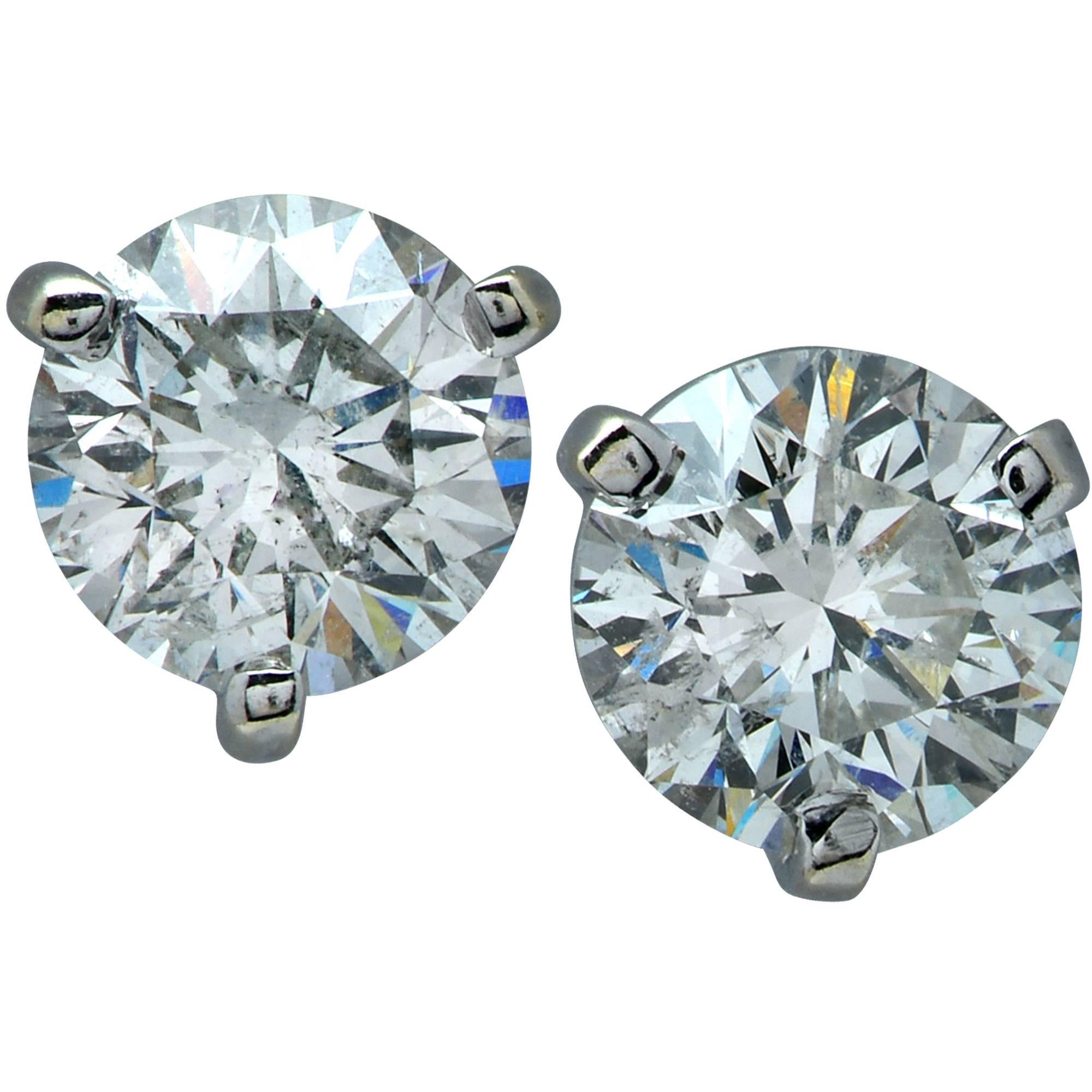 Dazzling 3.06 Carat Diamond Stud Solitaire Earrings