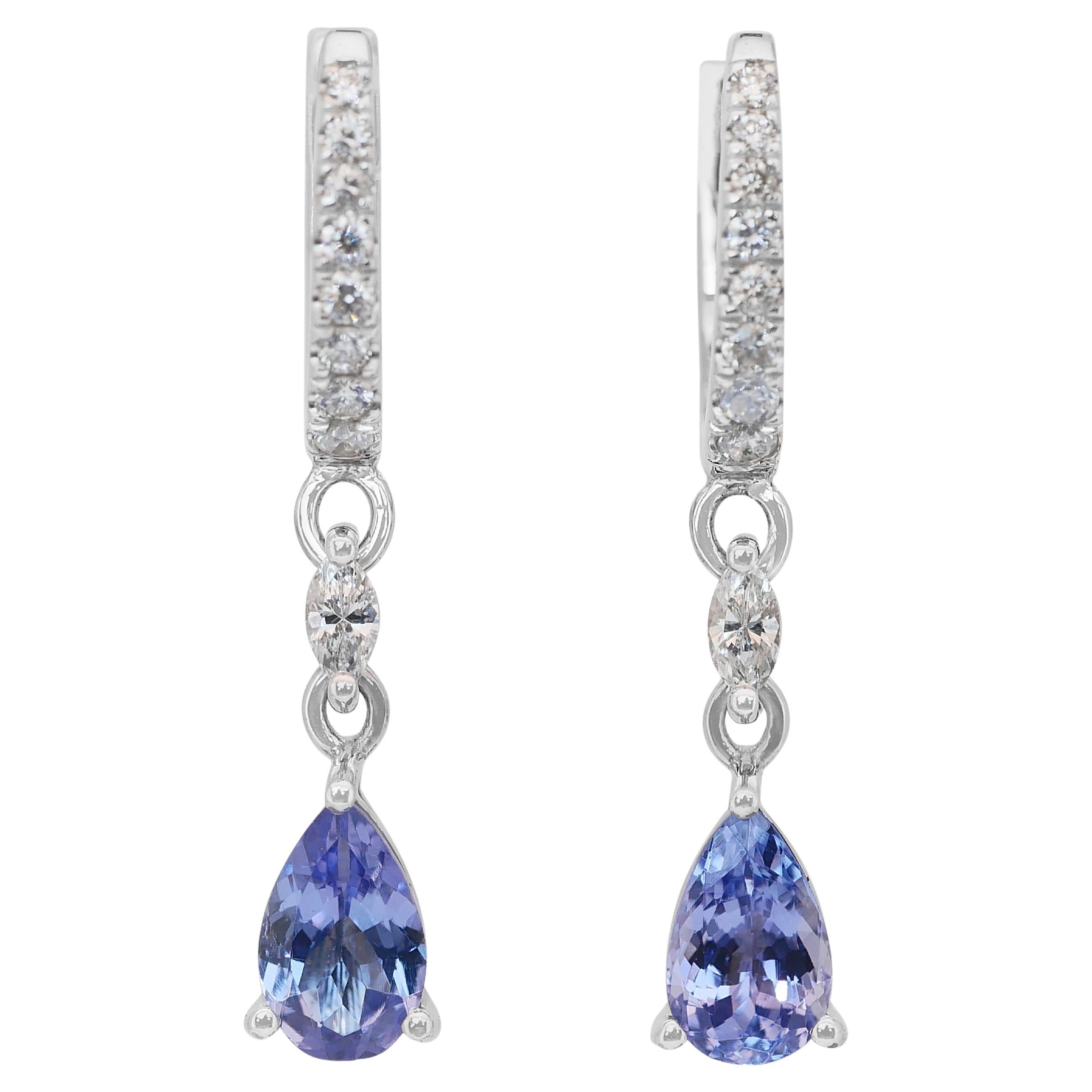 Dazzling 3.14ct Tanzanites and Diamonds Drop Earrings in 18k White Gold