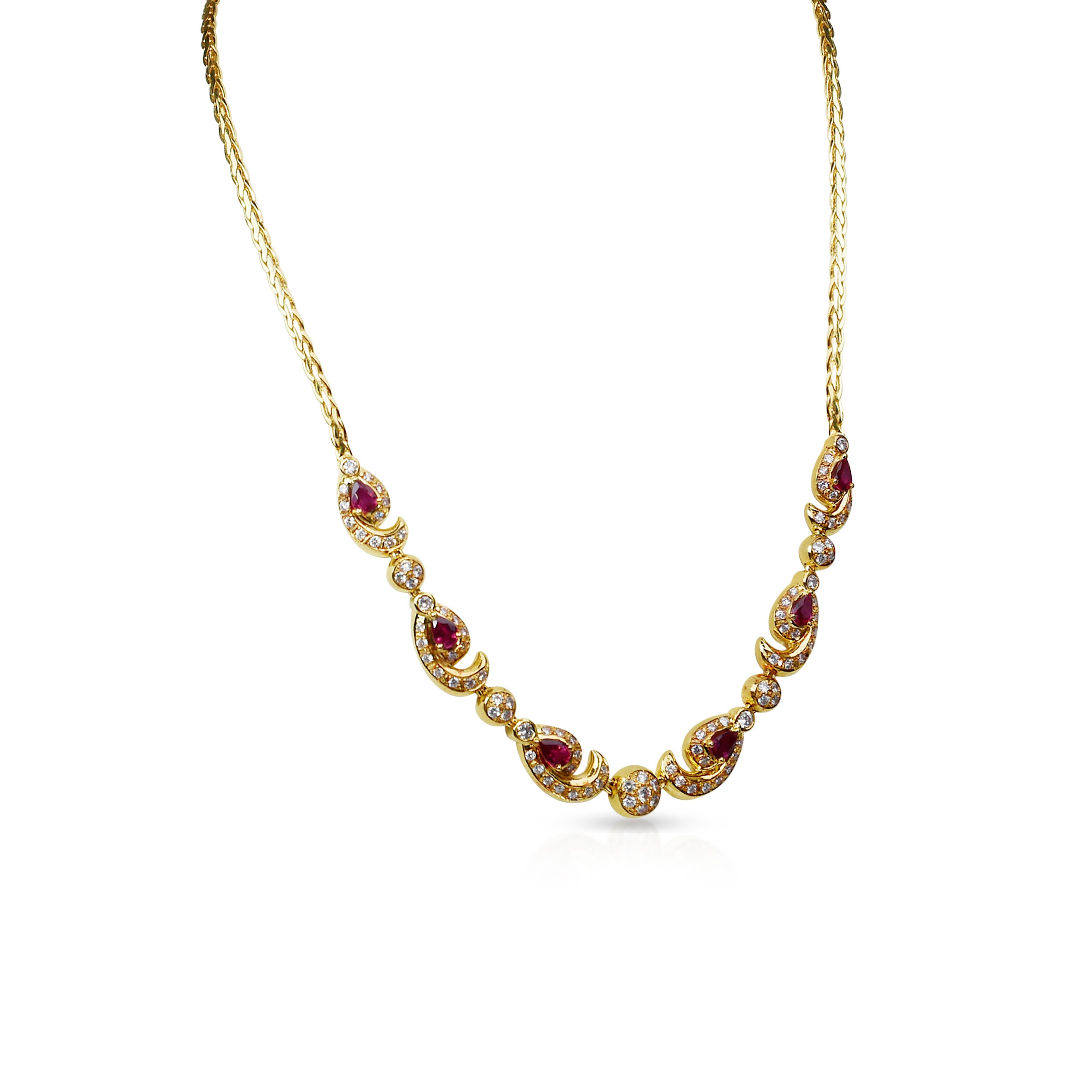 Dazzling 3.22ct Rubies and Diamonds Necklace in 18k Yellow Gold - IGI Certified 1
