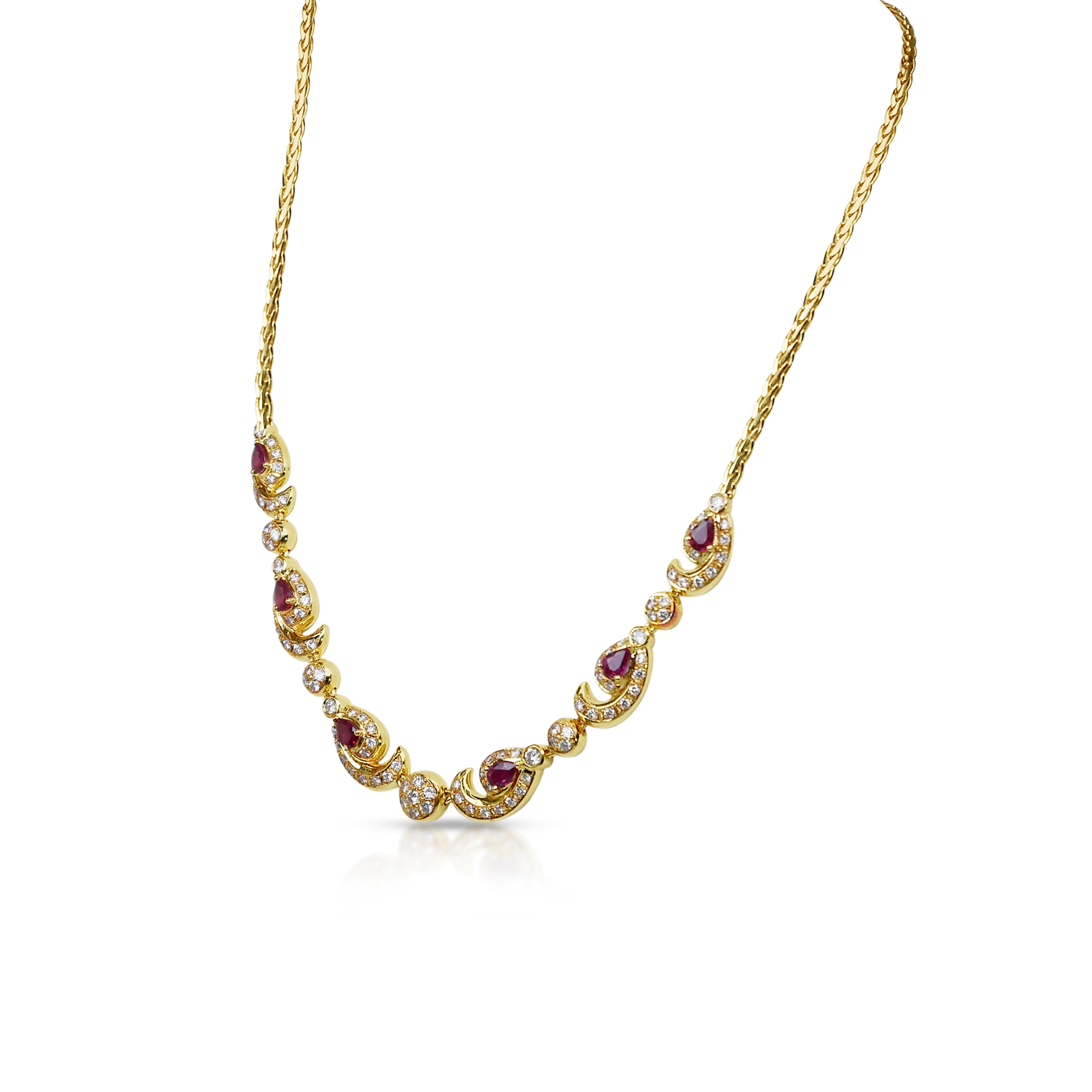 Dazzling 3.22ct Rubies and Diamonds Necklace in 18k Yellow Gold - IGI Certified 2