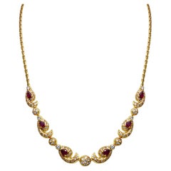 Dazzling 3.22ct Rubies and Diamonds Necklace in 18k Yellow Gold - IGI Certified 