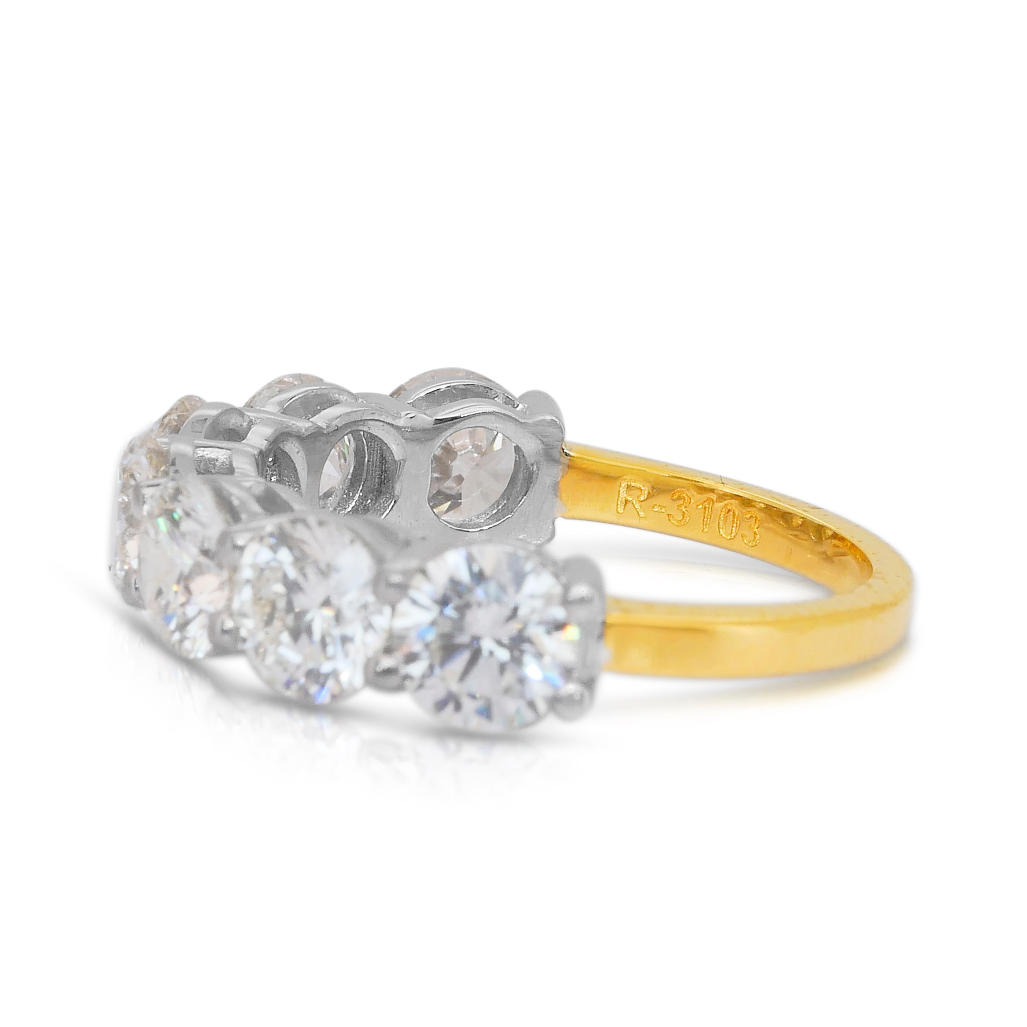 Éblouissante bague à 7 pierres en or blanc et jaune 18 carats de 3,63 ct de diamants - certifiée IGI en vente 1