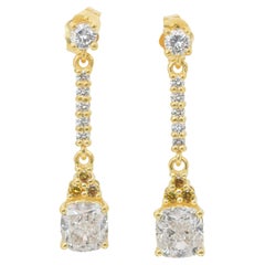 Boucles d'oreilles pendantes éblouissantes en or jaune 18 carats avec diamants de 3,74 carats certifiés IGI