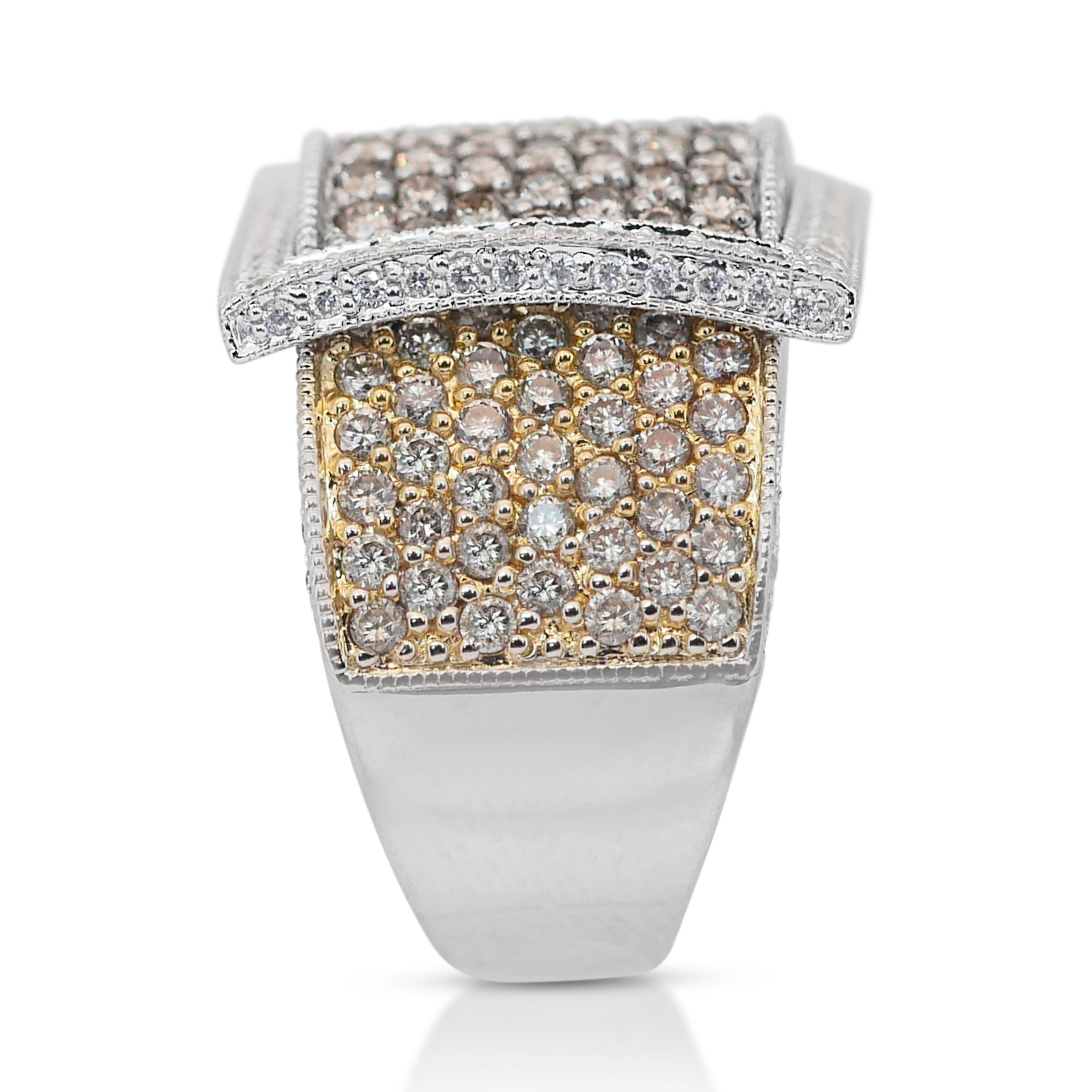 Anello a grappolo con 4,00 carati di diamanti in oro bianco e giallo 18 ct. in vendita 1