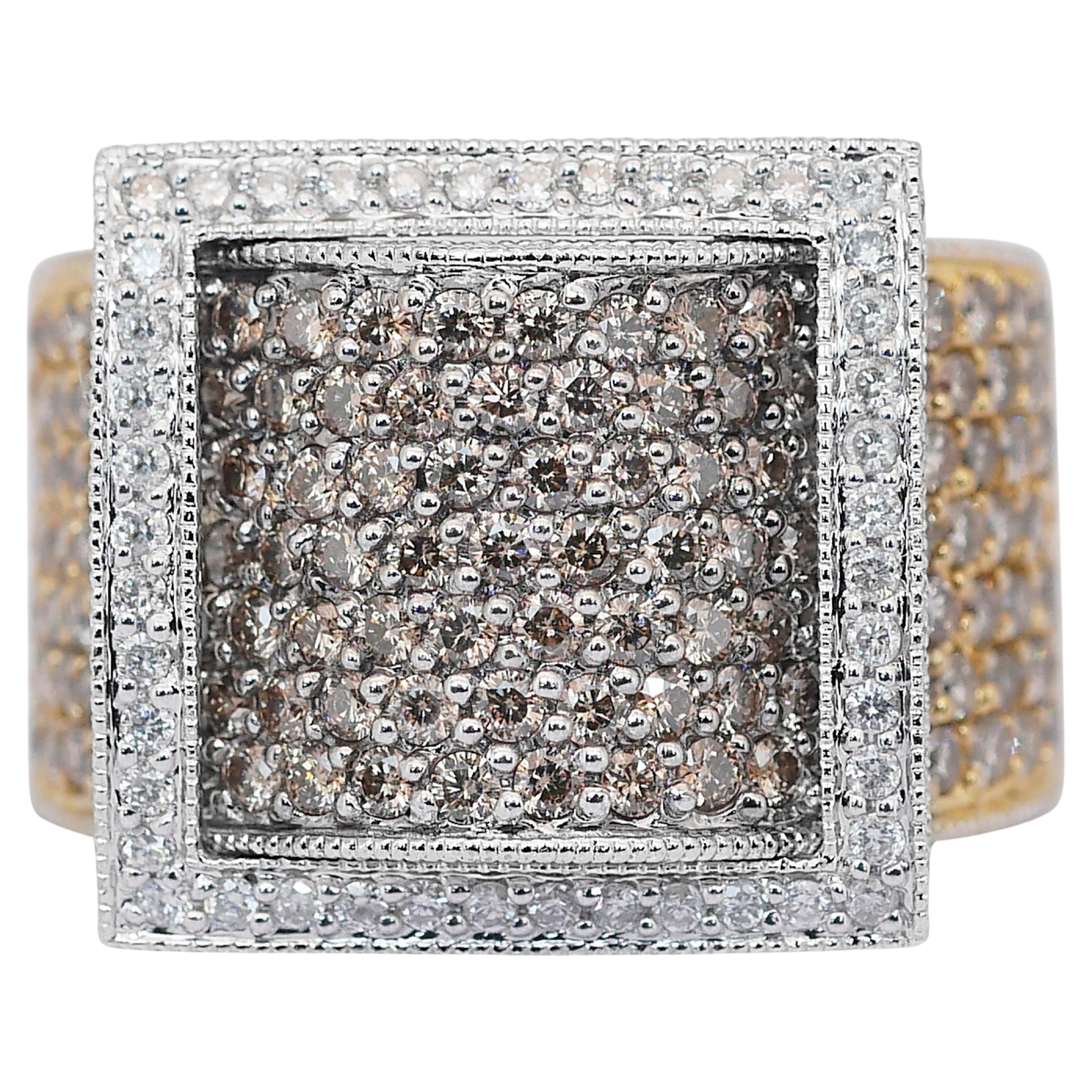 Dazzling 4.00ct Diamonds Cluster Ring in 18k White and Yellow Gold