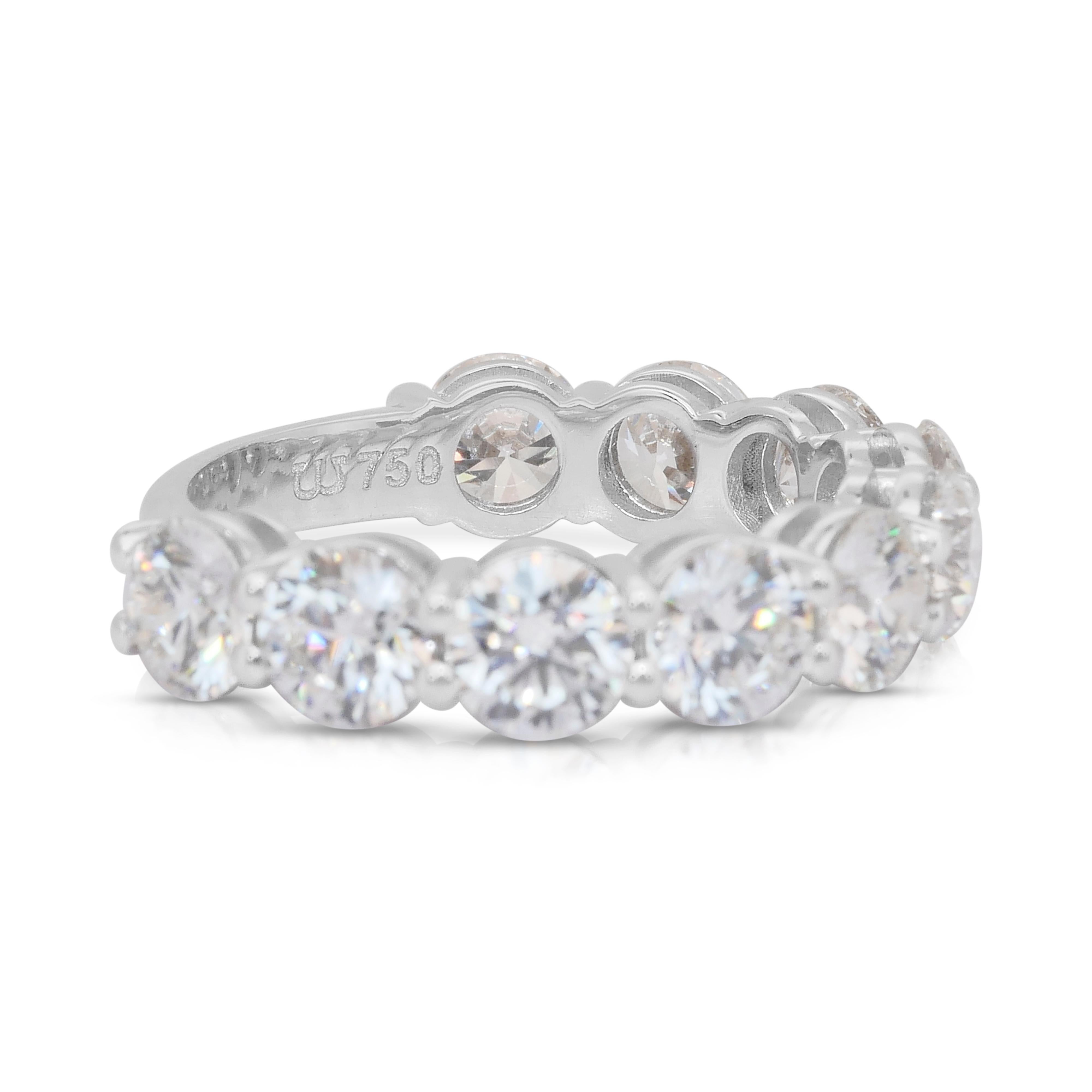 Schillernde 4,00ct natürliche Diamanten 10-Stein-Ring in 18k Weißgold - GIA zertifiziert (Rundschliff) im Angebot