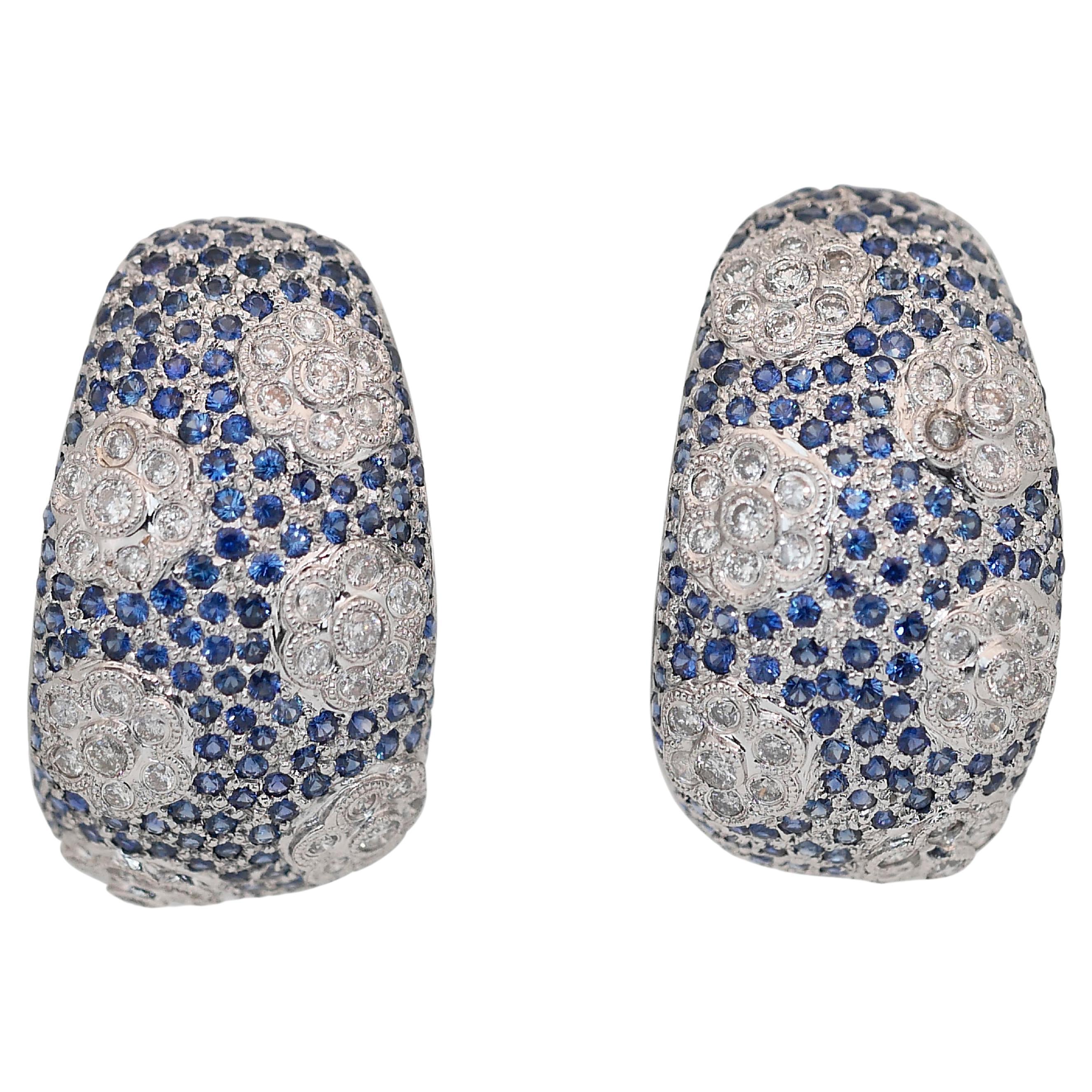 Dazzling 4.48ct Sapphires and Diamonds Earrings in 18k White Gold - IGI
