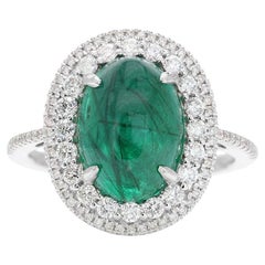 Dazzling 5.08ct Emerald Ring with Side Diamonds set in 18K White Gold