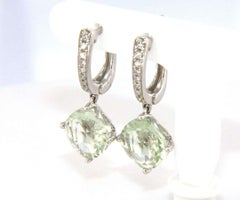 Dazzling 5.8 CTW Prasiolite & Diamond Dangle Earrings in 14K White Gold, New