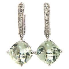 Dazzling 5.8 CTW Prasiolite 
Diamond Dangle Earrings in 14K White Gold, New