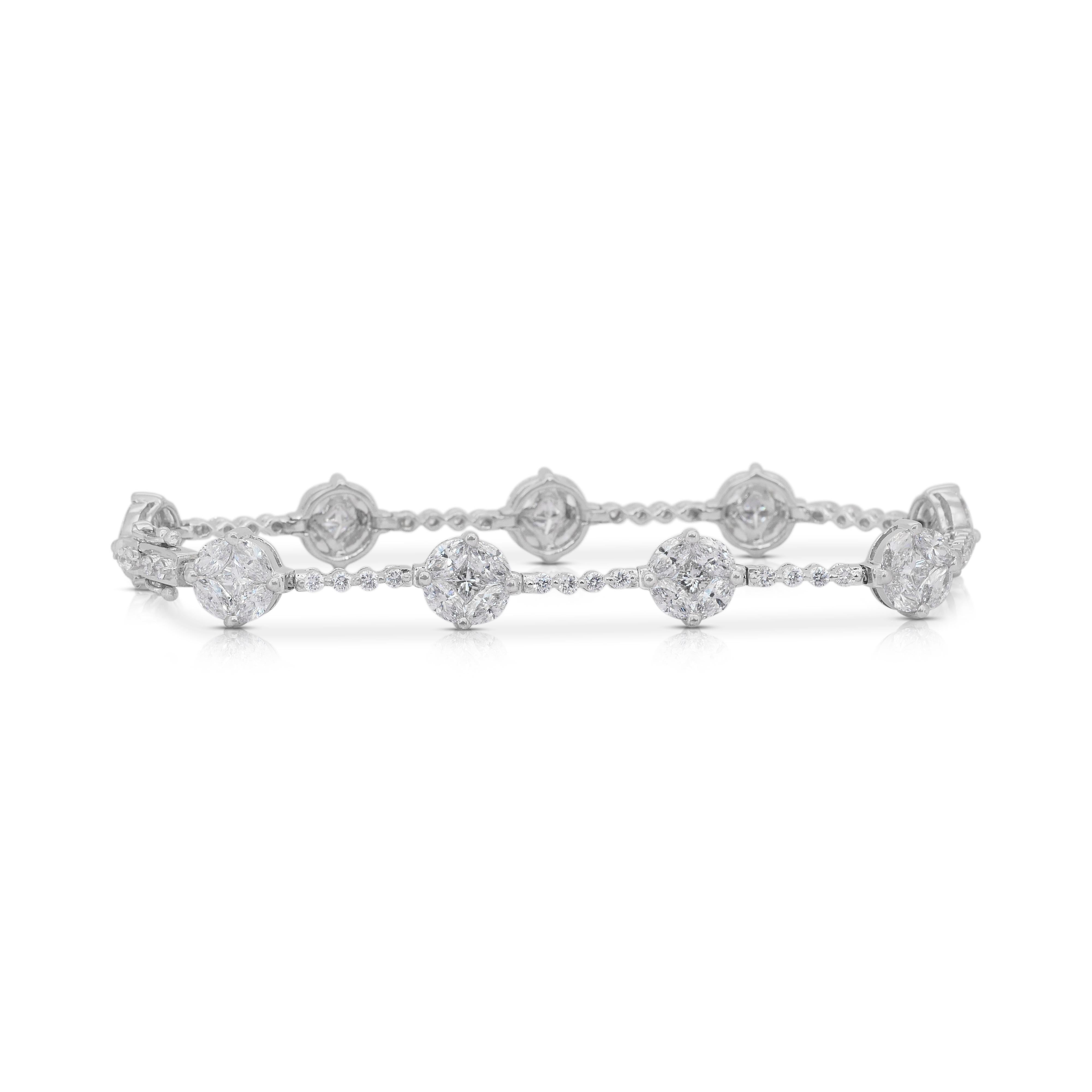 Deslumbrante Pulsera de 6,02ct Diamantes en Oro Blanco de 18k - Certificado IGI Corte princesa en venta
