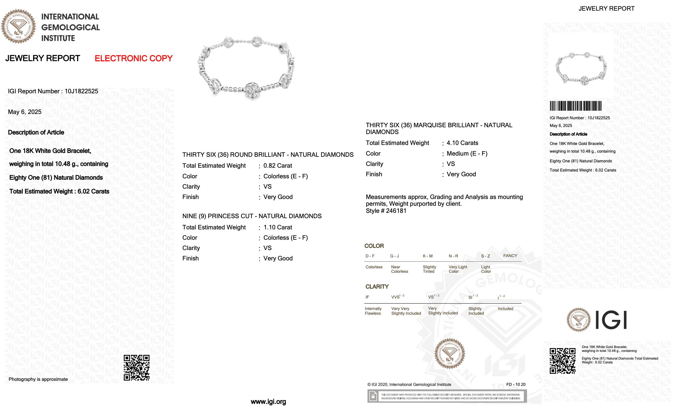 De las mujeres Deslumbrante Pulsera de 6,02ct Diamantes en Oro Blanco de 18k - Certificado IGI en venta