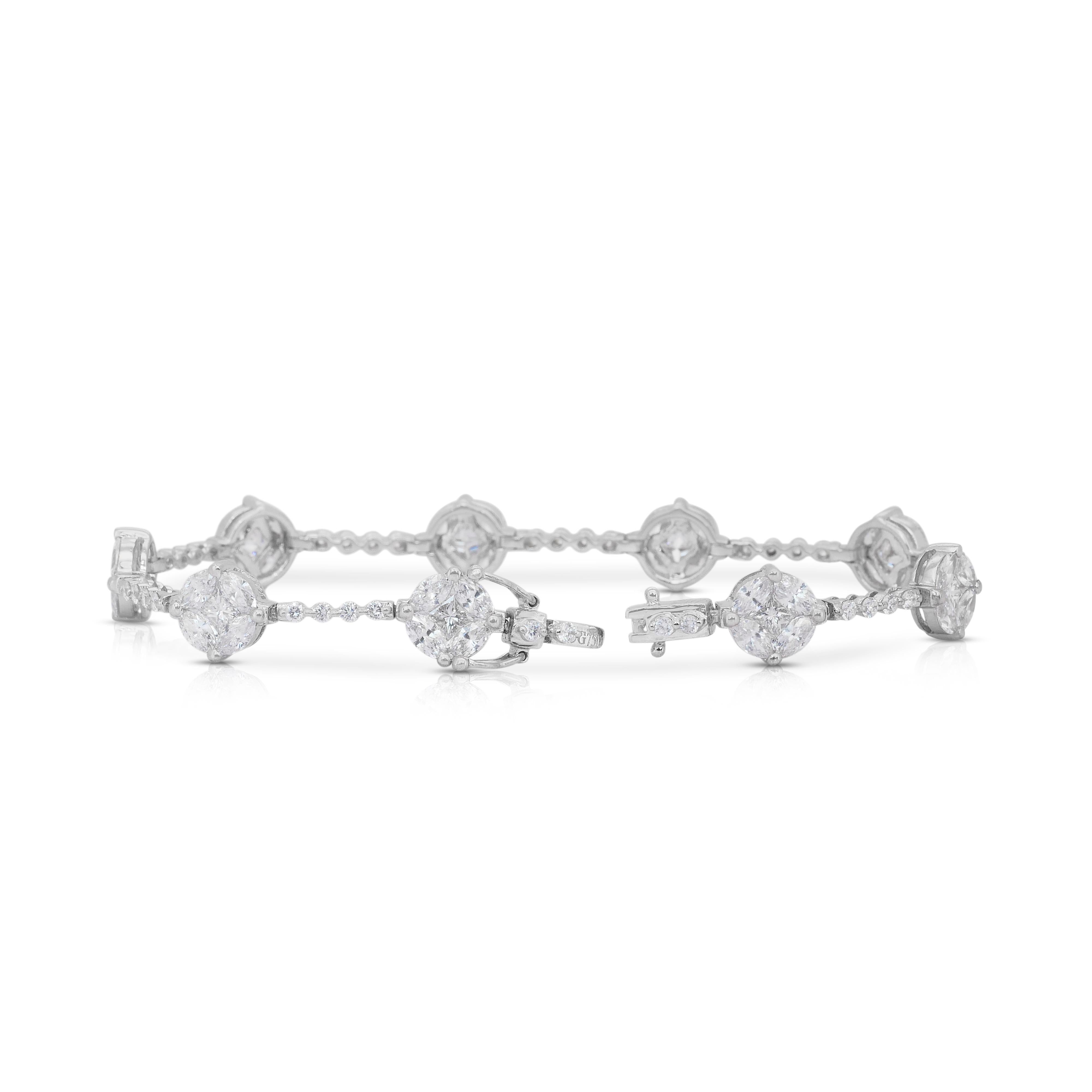 Deslumbrante Pulsera de 6,02ct Diamantes en Oro Blanco de 18k - Certificado IGI en venta 1