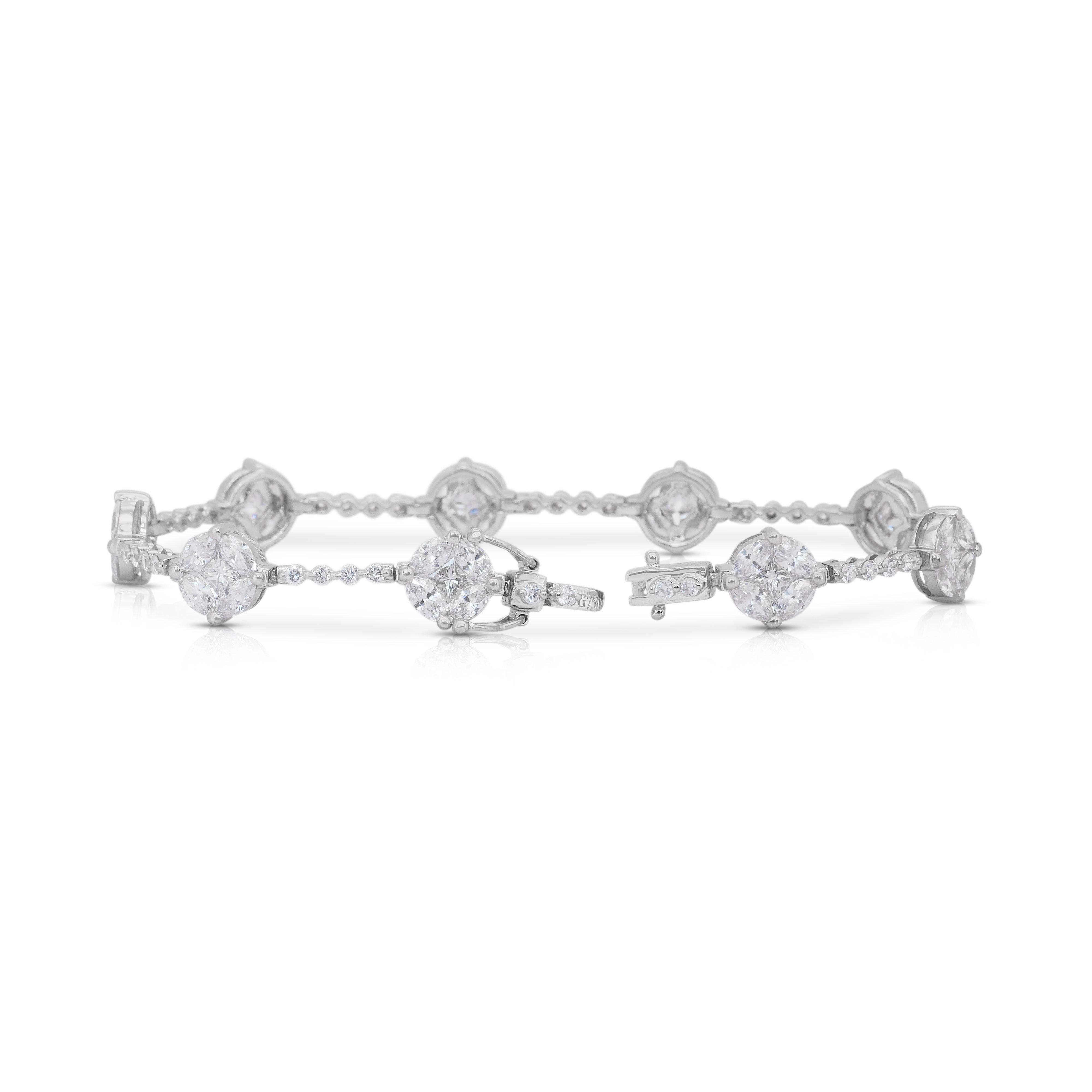 Deslumbrante Pulsera de 6,02ct Diamantes en Oro Blanco de 18k - Certificado IGI en venta 2