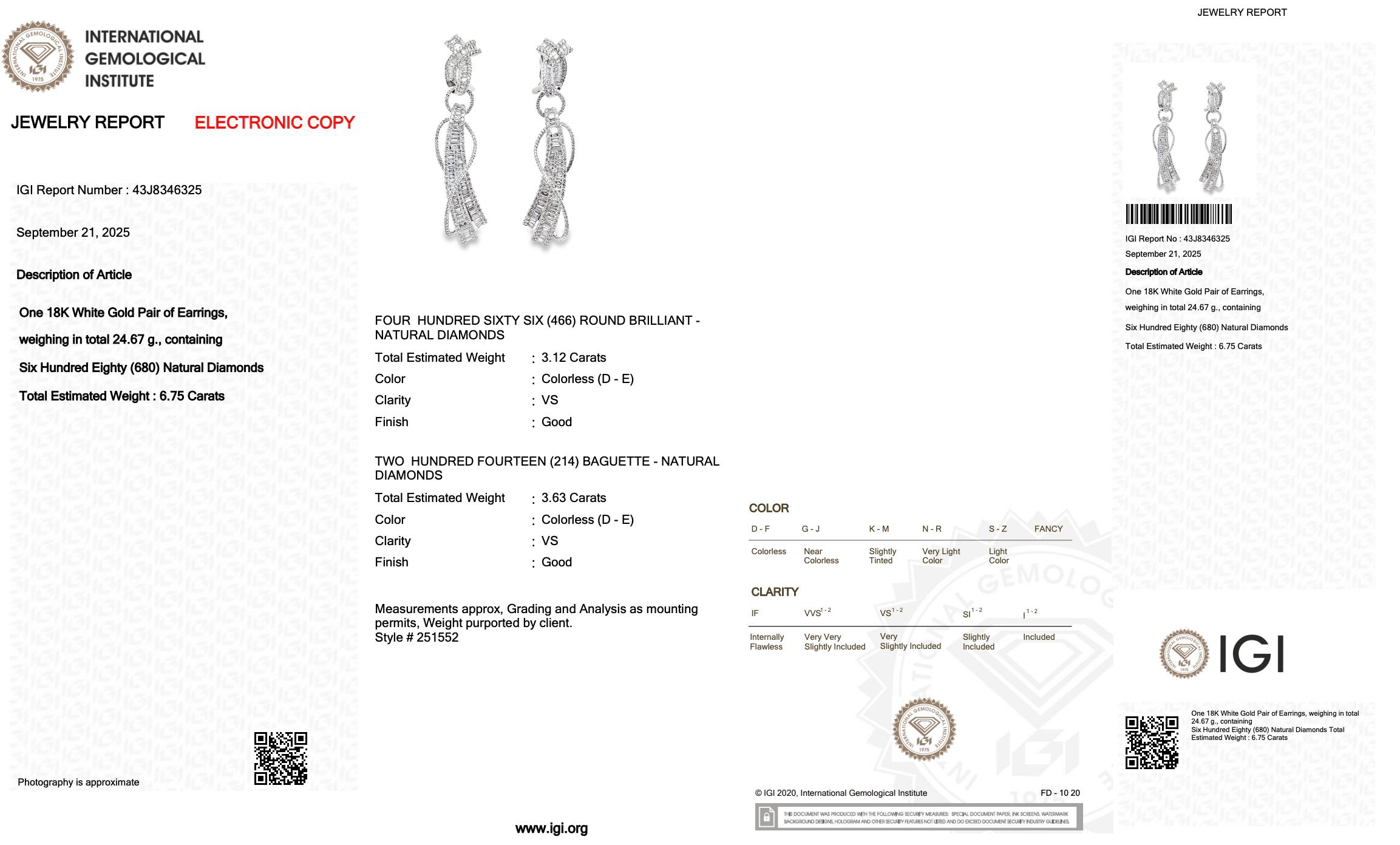 Deslumbrantes Pendientes de Gota de Diamantes de 6,75 ct en Oro Blanco de 18k - Certificado IGI en venta 1