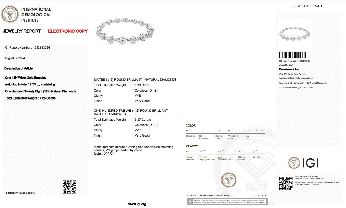 De las mujeres Deslumbrante Pulsera de Diamantes de 7,25ct en Oro Blanco de 18k - Certificado IGI en venta