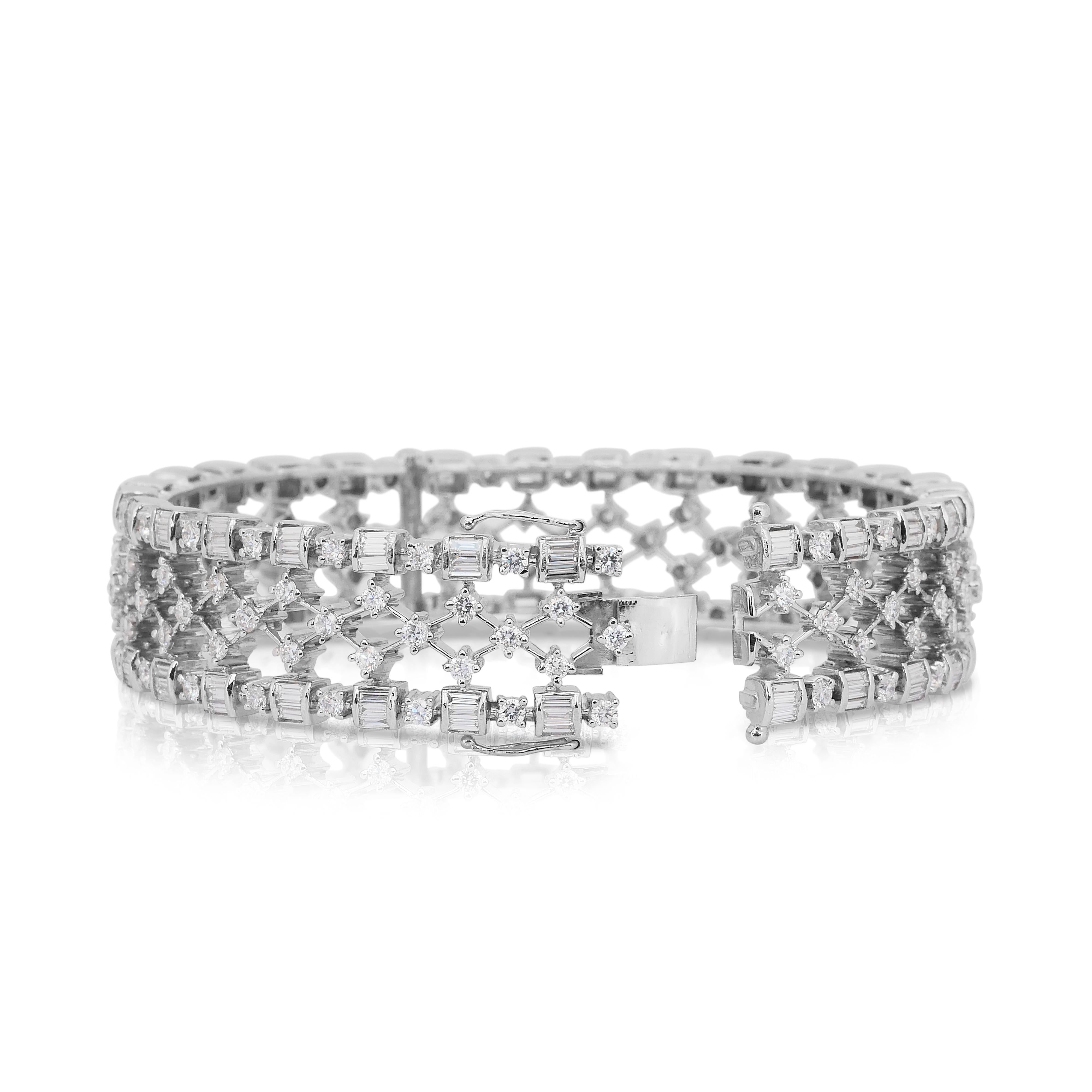 Taglio rotondo Bracciale con 8,00 carati di diamanti in oro bianco 14k - certificato IGI in vendita
