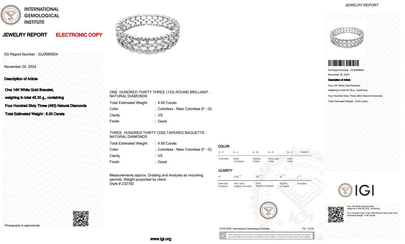Bracciale con 8,00 carati di diamanti in oro bianco 14k - certificato IGI in vendita 1