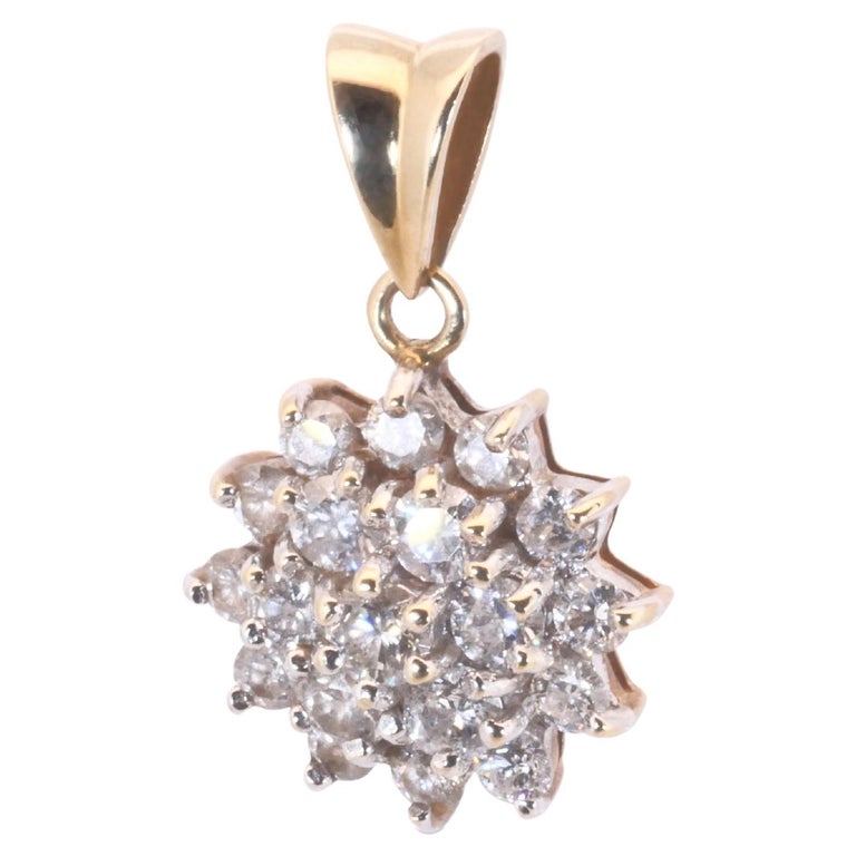 Dazzling 9k Yellow Gold Flower Cluster Pendant with 1.00 Carat Natural Diamonds For Sale at 1stDibs
