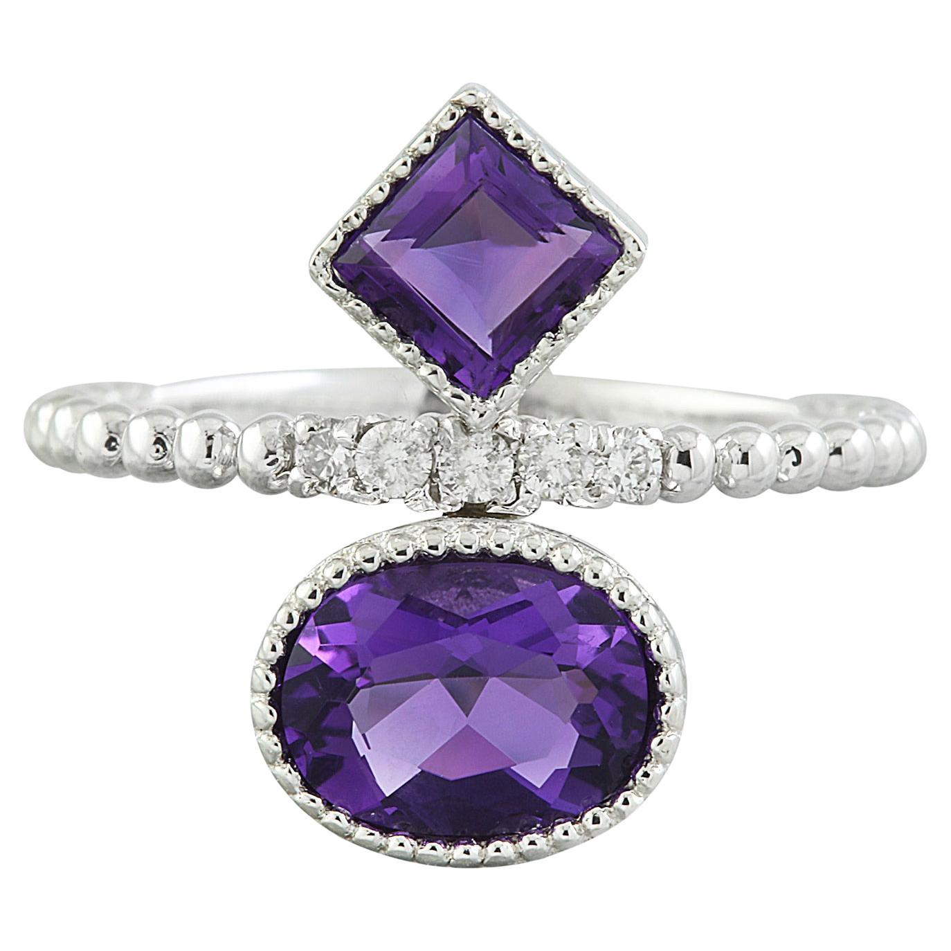 Dazzling Amethyst Diamond Ring: Exquisite Beauty in 14K Solid White Gold