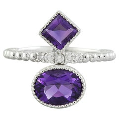 Dazzling Amethyst Diamond Ring: Exquisite Beauty in 14K Solid White Gold