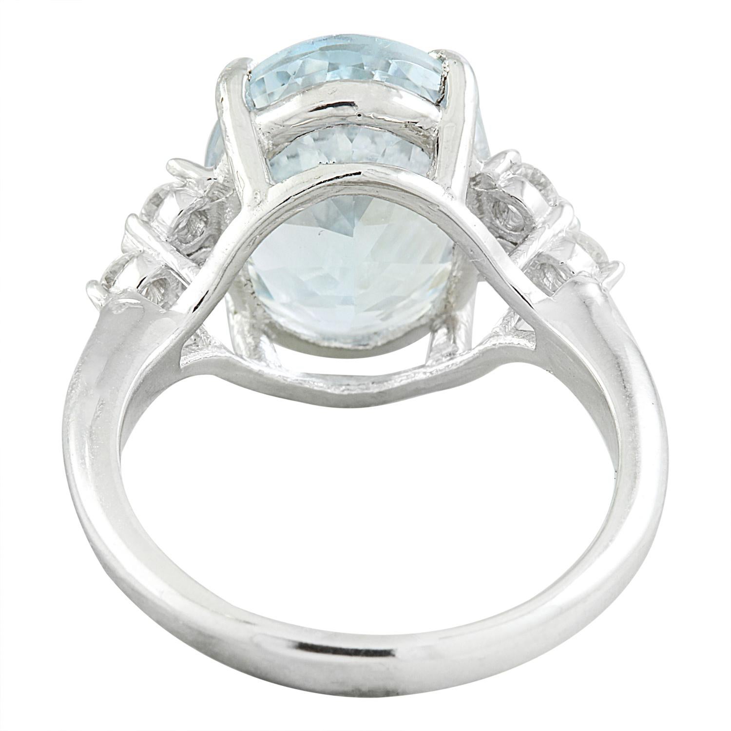Oval Cut Dazzling Aquamarine Diamond Ring: Exquisite Beauty in 14K Solid White Gold For Sale