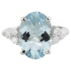 Dazzling Aquamarine Diamond Ring: Exquisite Beauty in 14K Solid White Gold