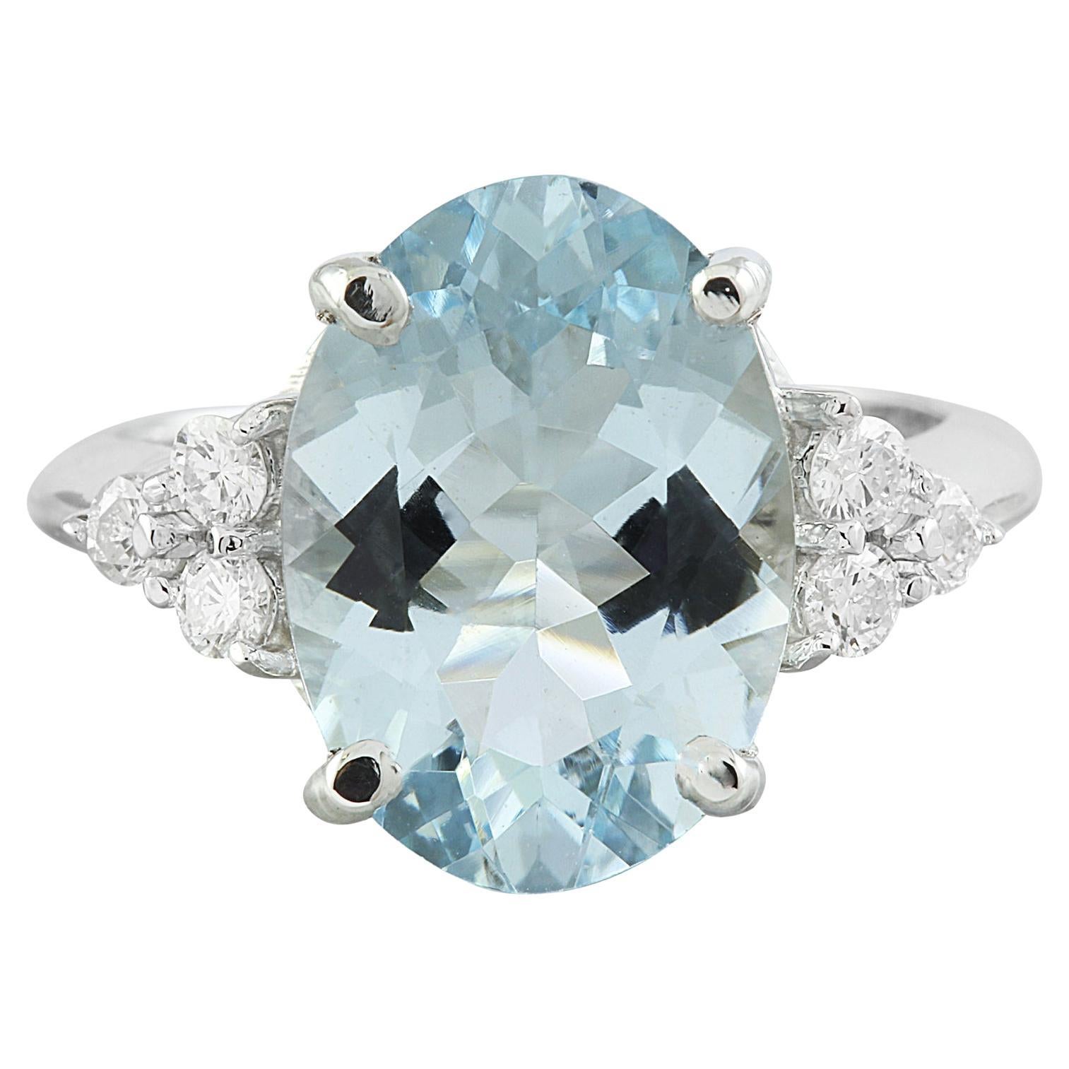 Dazzling Aquamarine Diamond Ring: Exquisite Beauty in 14K Solid White Gold For Sale