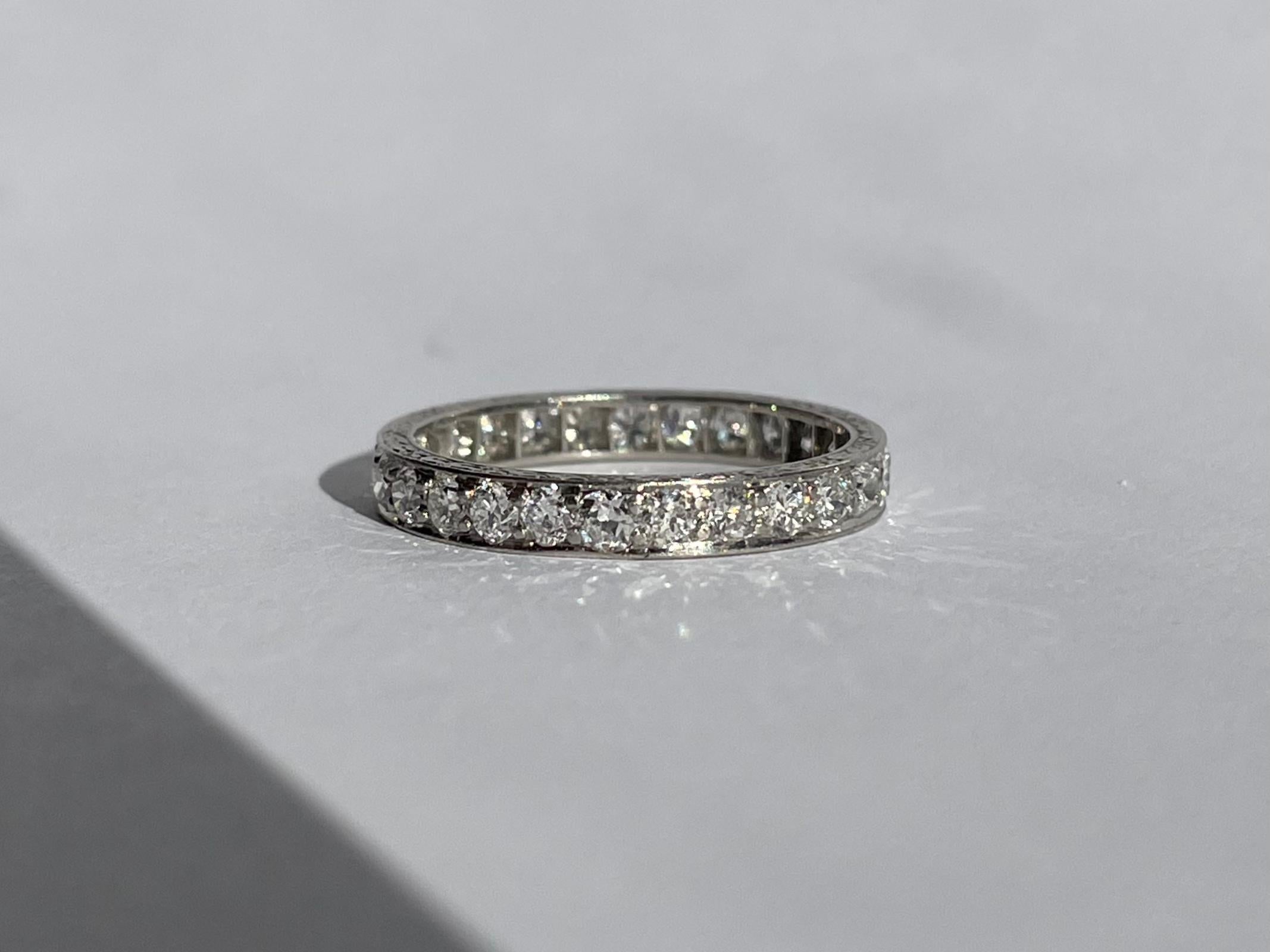 Dazzling Art Deco 2.26 Carat Diamond Eternity Band Ring in Platinum Circa 1920's In Good Condition For Sale In Boston, MA