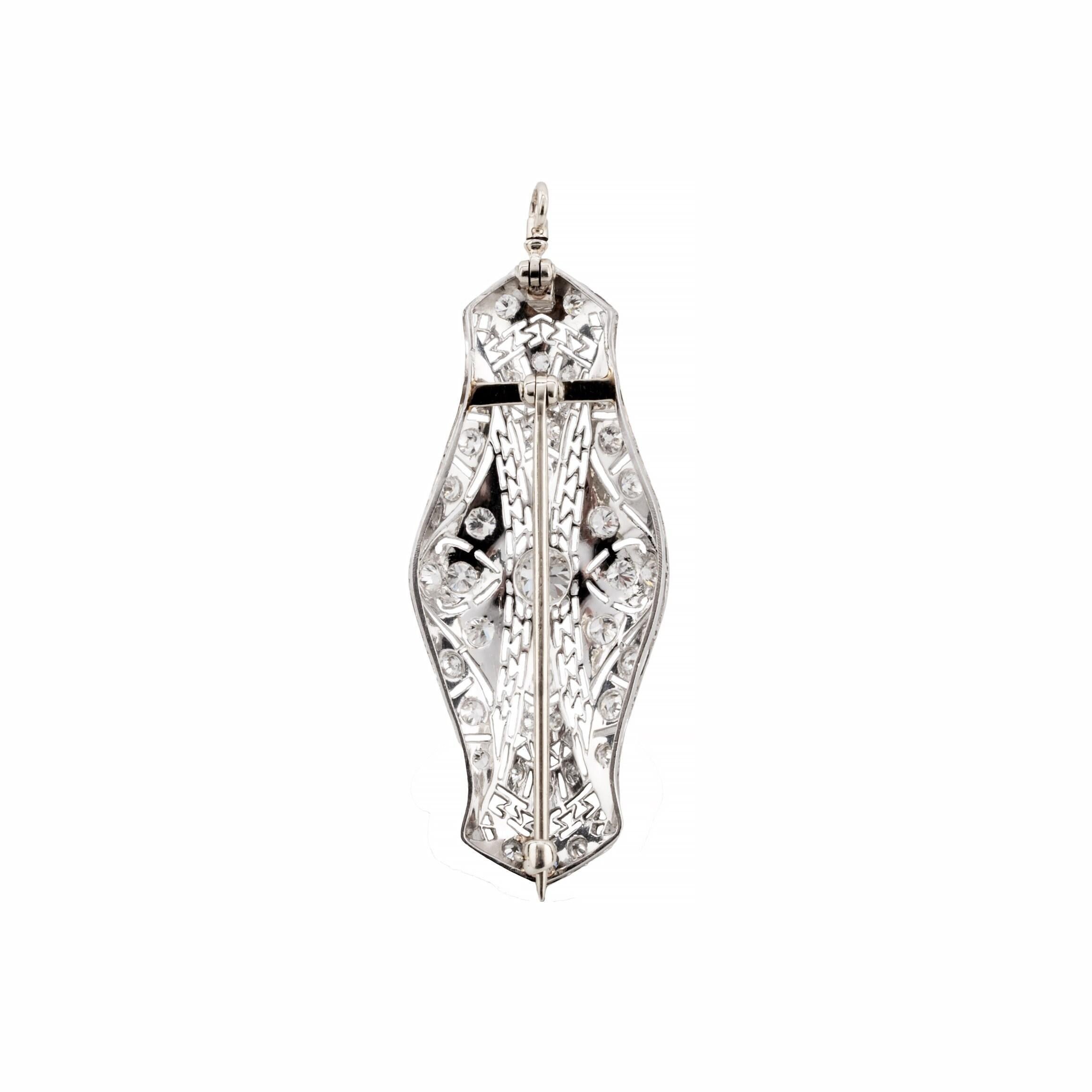 Éblouissant pendentif filigrane Art déco en platine avec diamant taille européenne 2,70 carats Pour femmes en vente