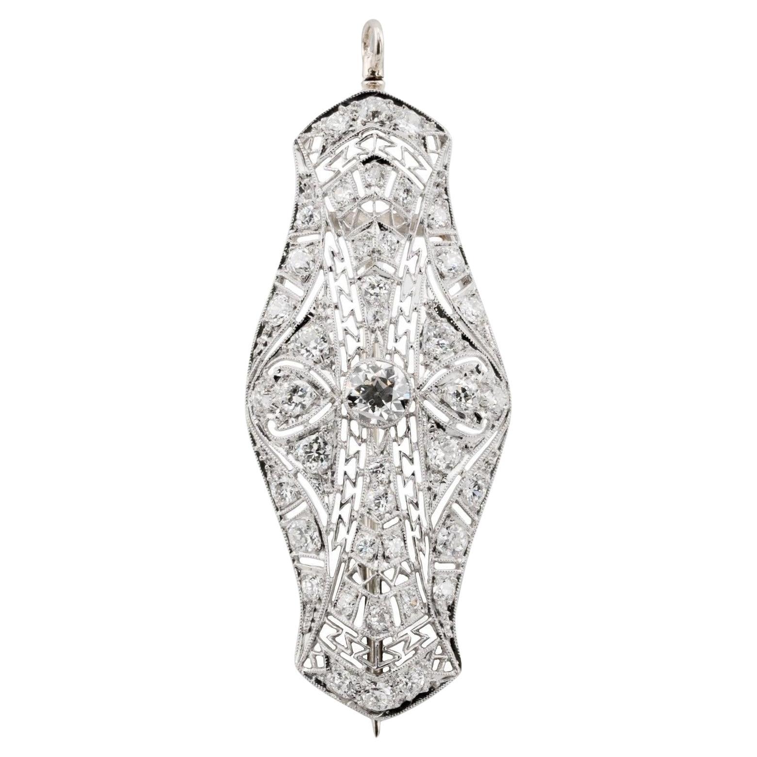 Dazzling Art Deco 2.70ctw European Cut Diamond Filigree Pendant Platinum