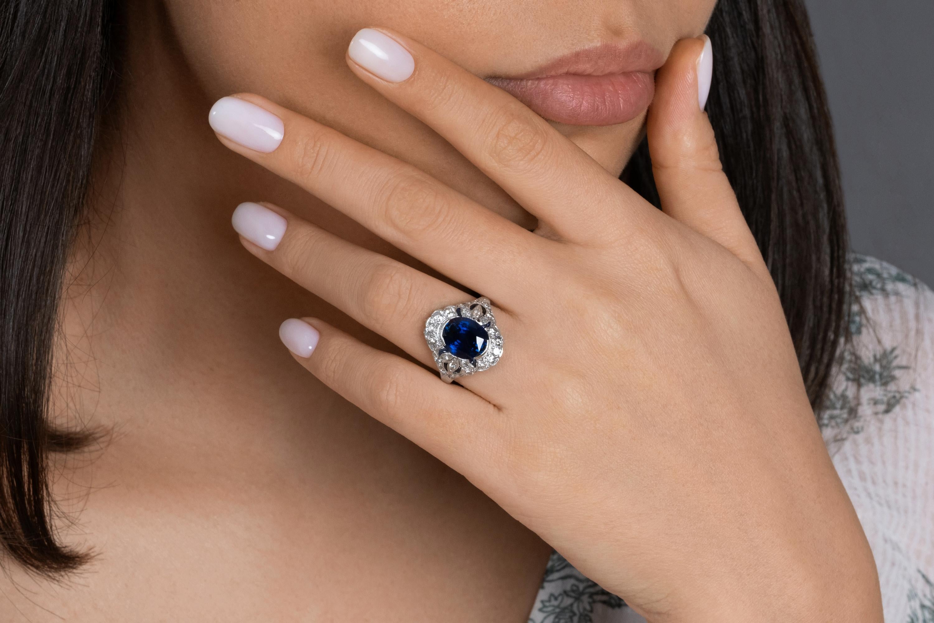 Dazzling Art Deco 7.10ctw GIA Ceylon Blue Sapphire Diamond Platinum Ring 5