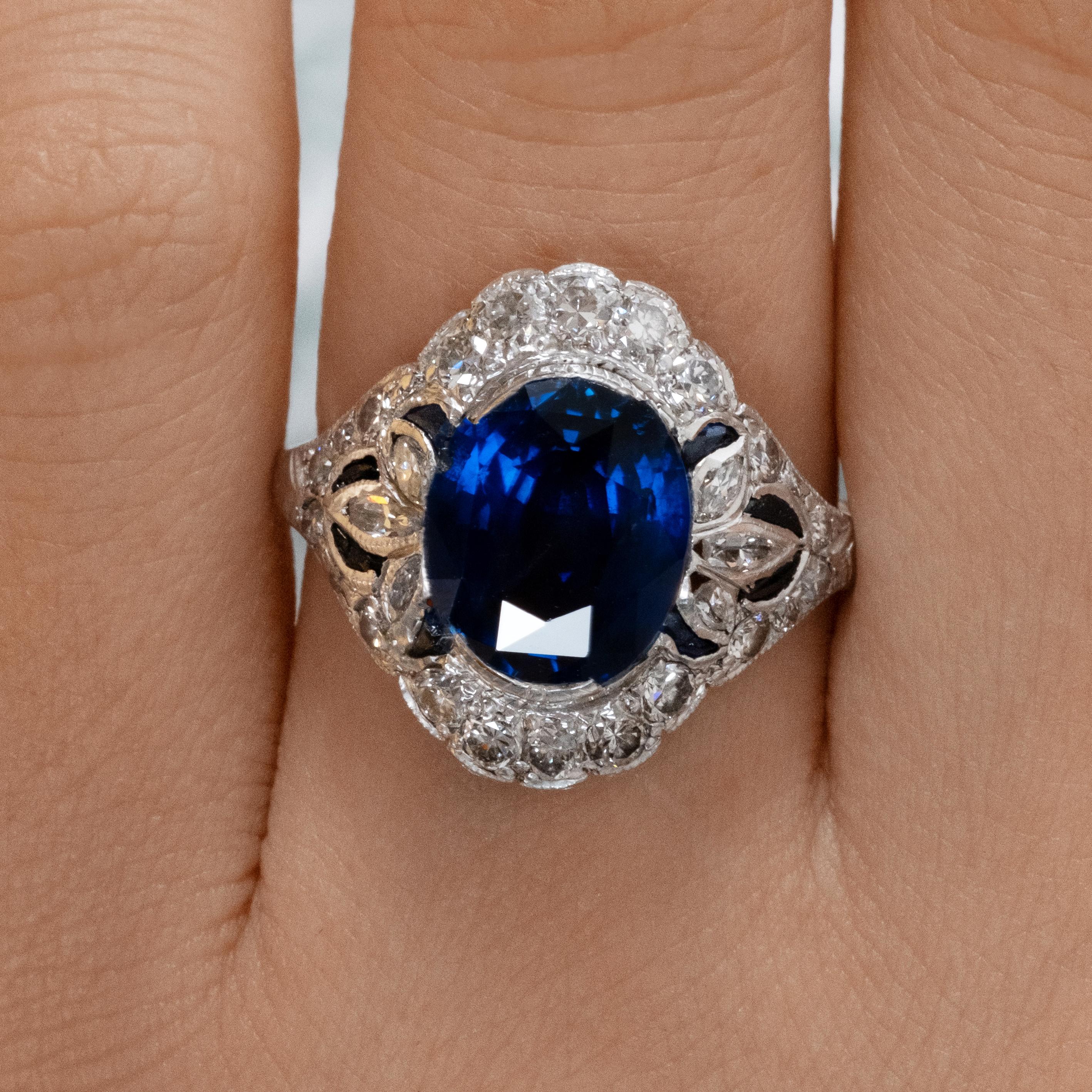 Dazzling Art Deco 7.10ctw GIA Ceylon Blue Sapphire Diamond Platinum Ring 6