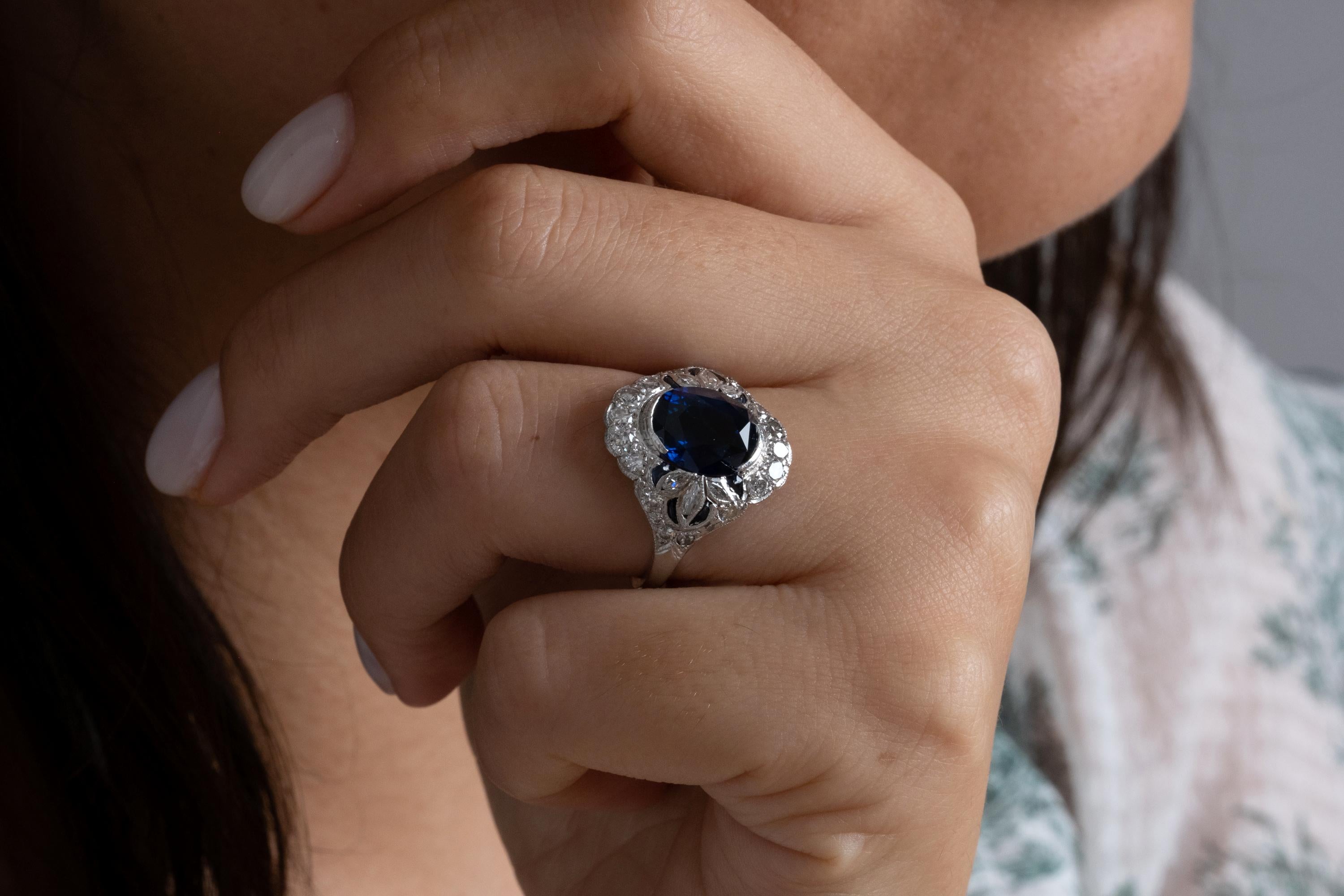 Dazzling Art Deco 7.10ctw GIA Ceylon Blue Sapphire Diamond Platinum Ring 8