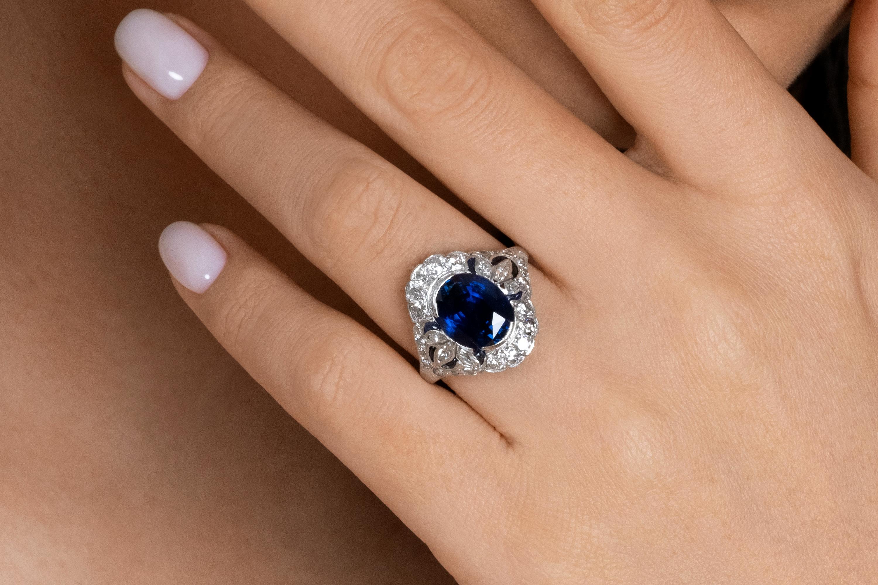 Dazzling Art Deco 7.10ctw GIA Ceylon Blue Sapphire Diamond Platinum Ring 10