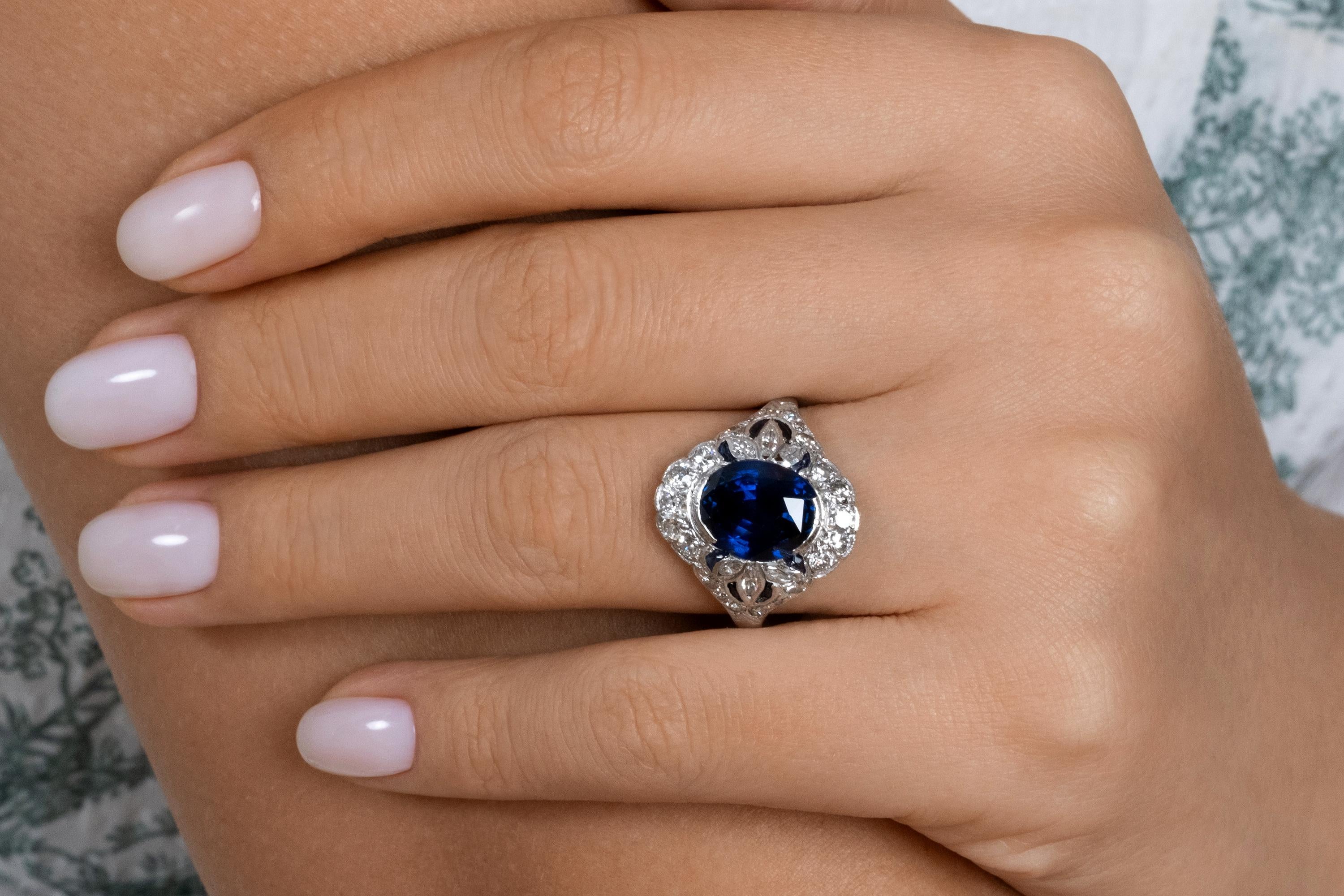 Dazzling Art Deco 7.10ctw GIA Ceylon Blue Sapphire Diamond Platinum Ring 11