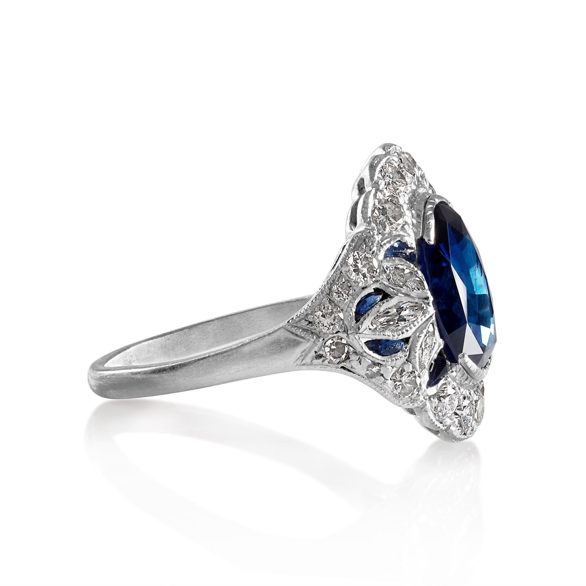 Dazzling Art Deco 7.10ctw GIA Ceylon Blue Sapphire Diamond Platinum Ring In Good Condition In New York, NY