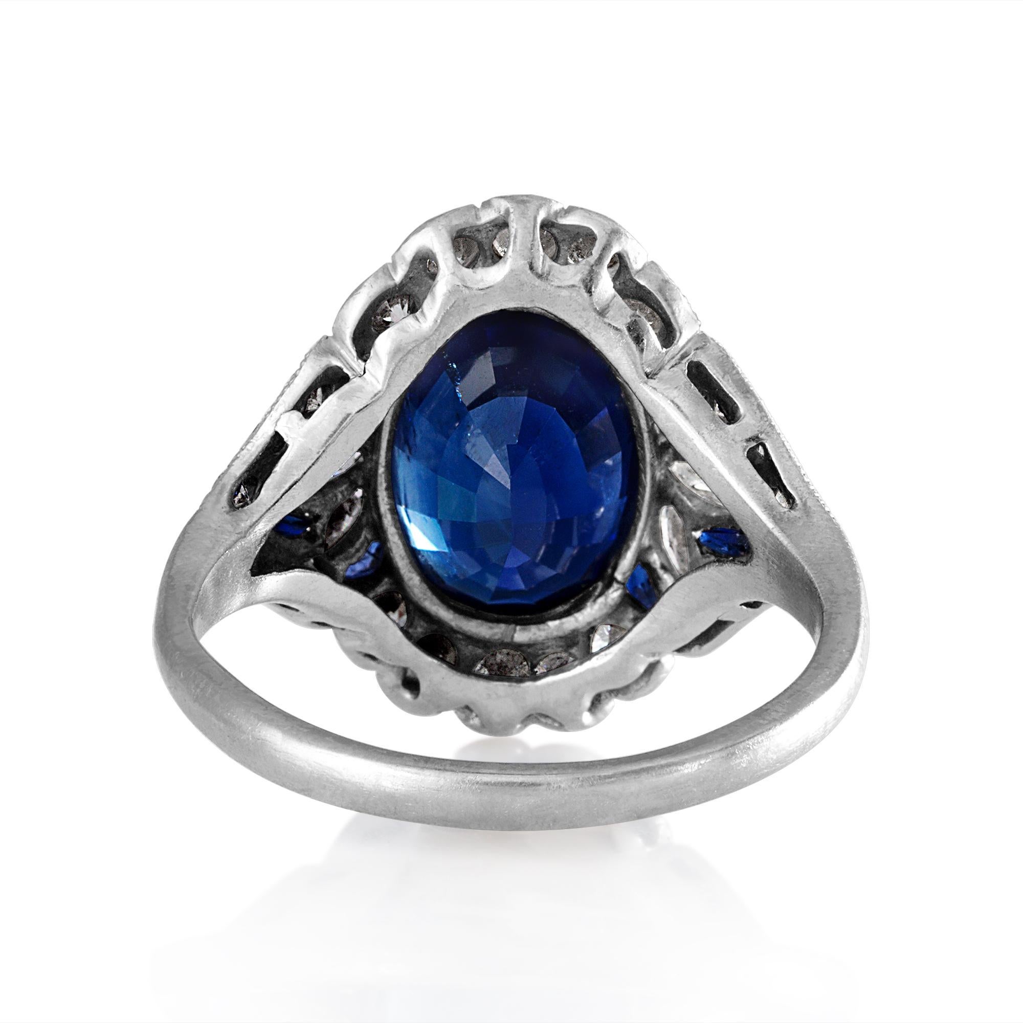 Women's Dazzling Art Deco 7.10ctw GIA Ceylon Blue Sapphire Diamond Platinum Ring