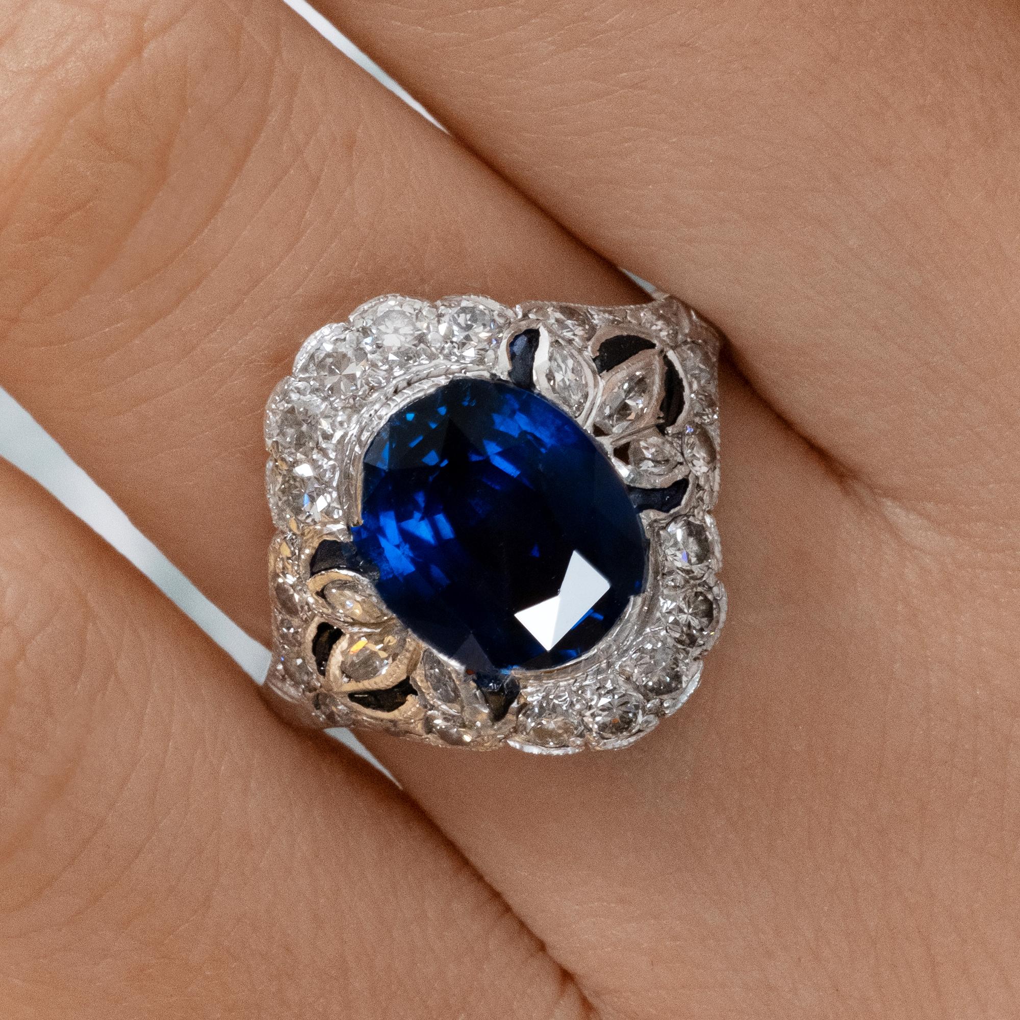 Dazzling Art Deco 7.10ctw GIA Ceylon Blue Sapphire Diamond Platinum Ring 1