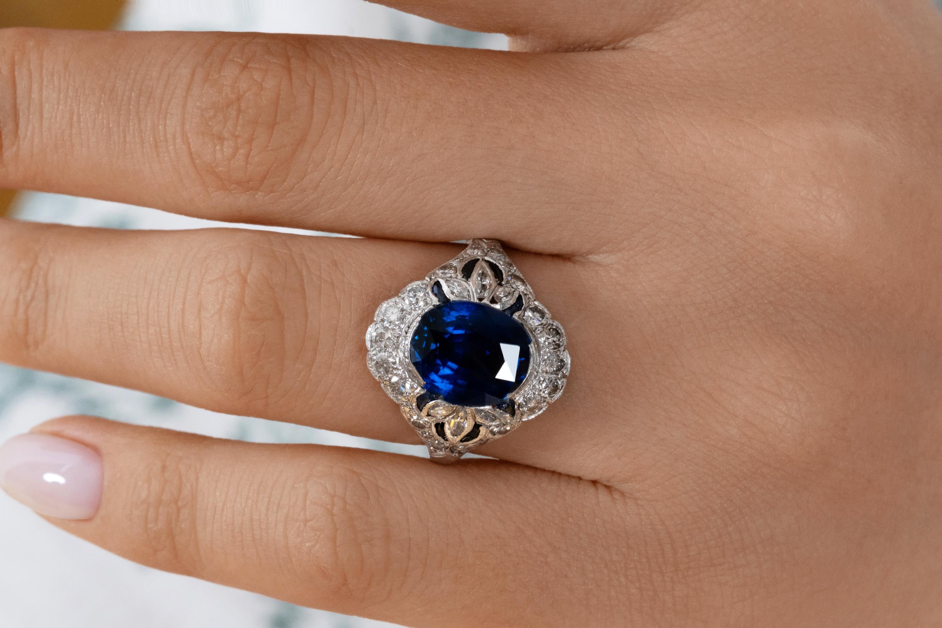 Dazzling Art Deco 7.10ctw GIA Ceylon Blue Sapphire Diamond Platinum Ring 2