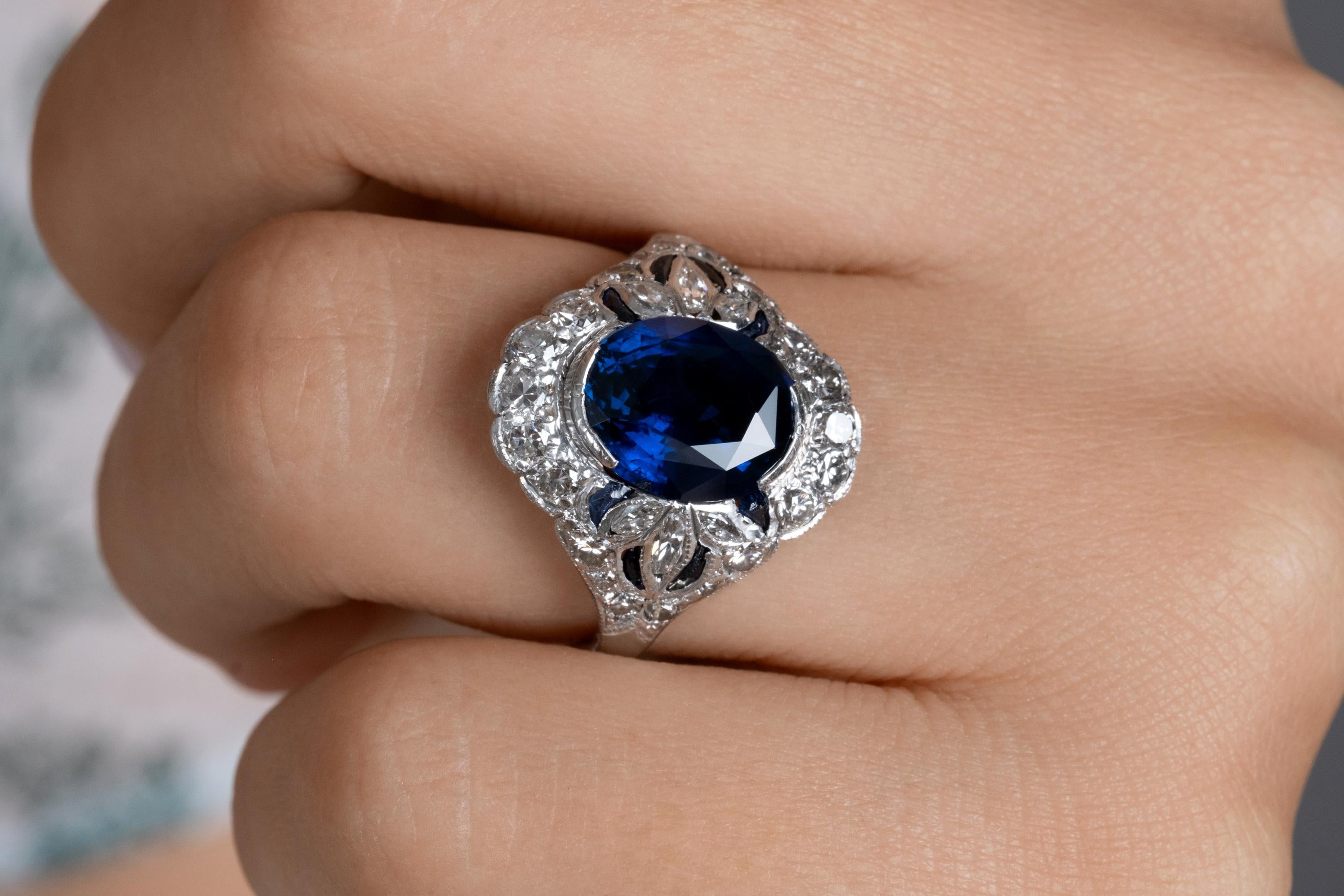 Dazzling Art Deco 7.10ctw GIA Ceylon Blue Sapphire Diamond Platinum Ring 3