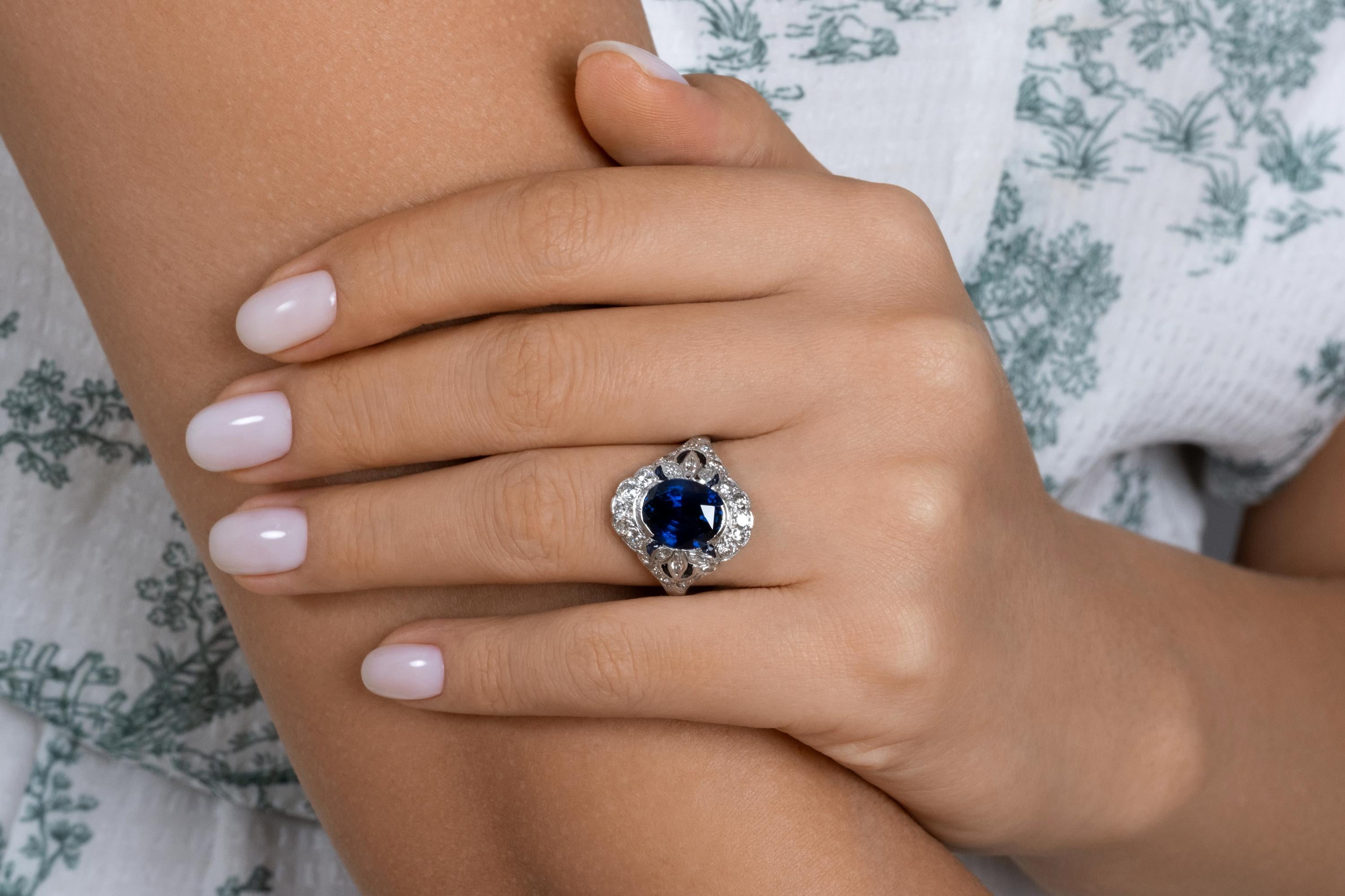 Dazzling Art Deco 7.10ctw GIA Ceylon Blue Sapphire Diamond Platinum Ring 4