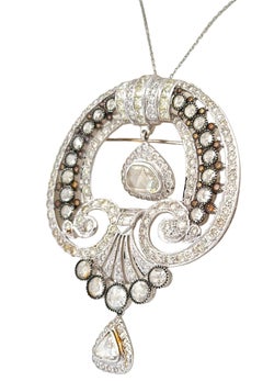 Dazzling Art Deco Pendant: Showcasing Hanging Rose Cuts and White Diamonds