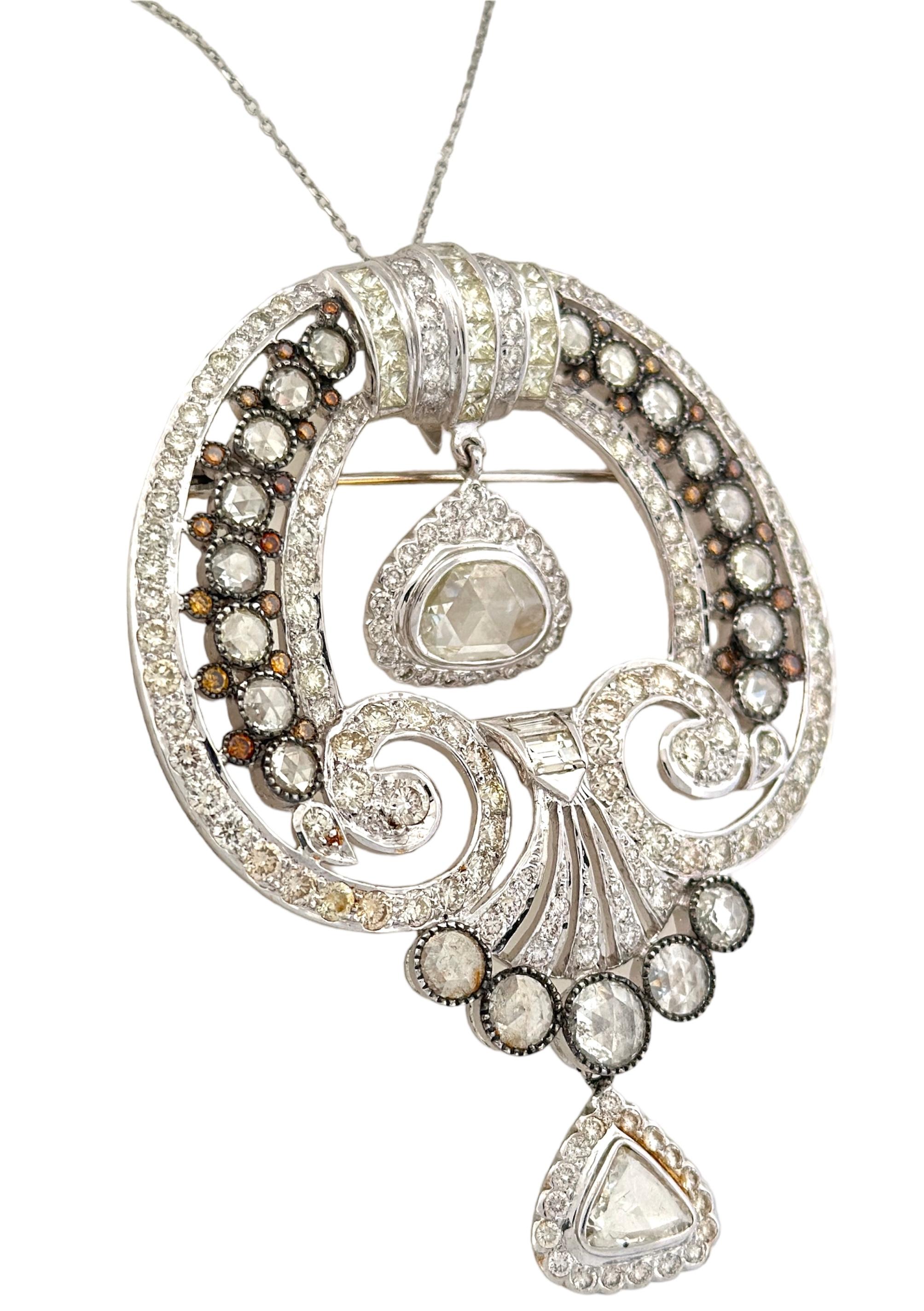 Retro Dazzling Art Deco Pendant: Showcasing Hanging Rose Cuts and White Diamonds For Sale