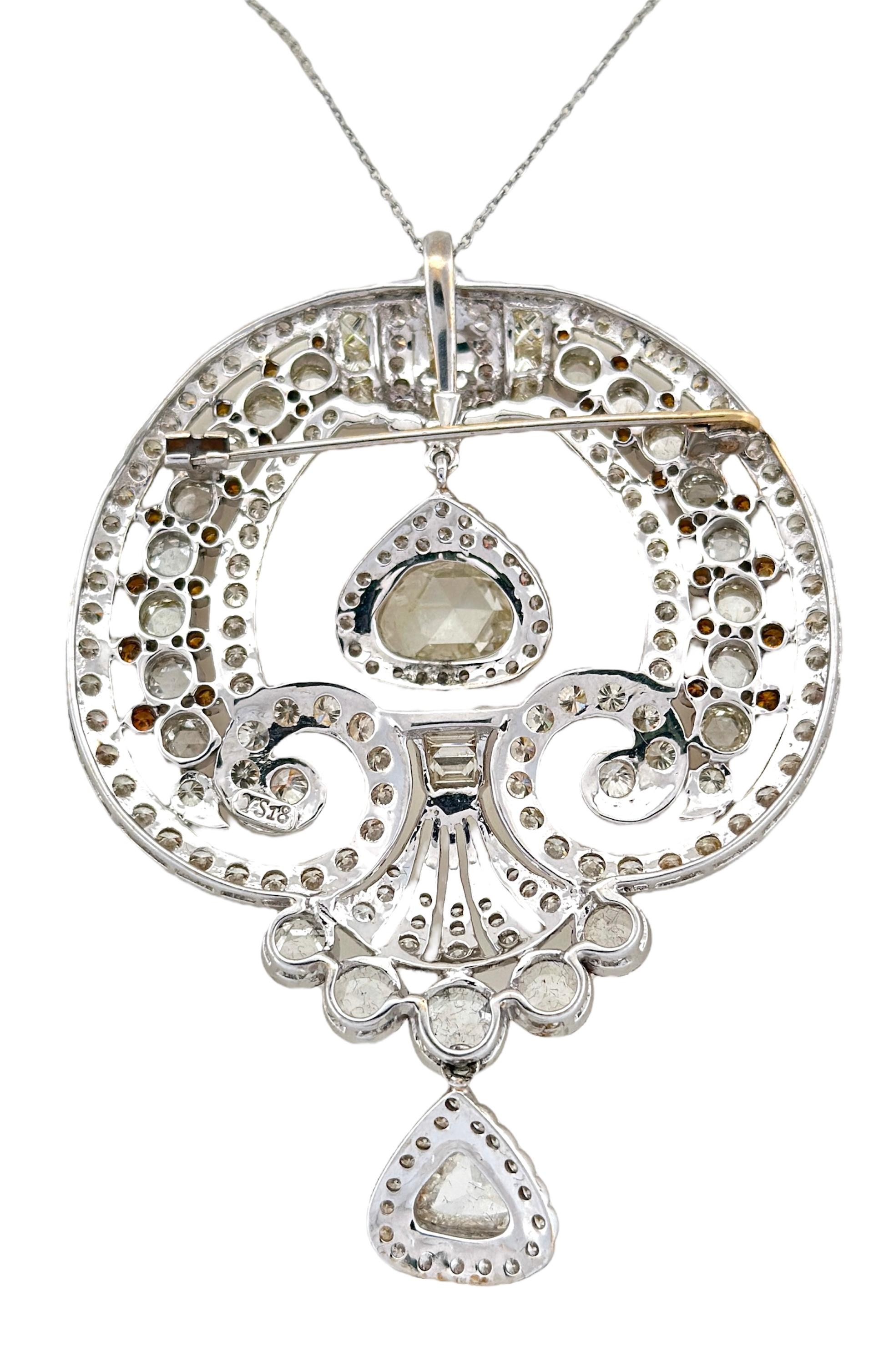 Dazzling Art Deco Pendant: Showcasing Hanging Rose Cuts and White Diamonds In New Condition For Sale In New York, NY