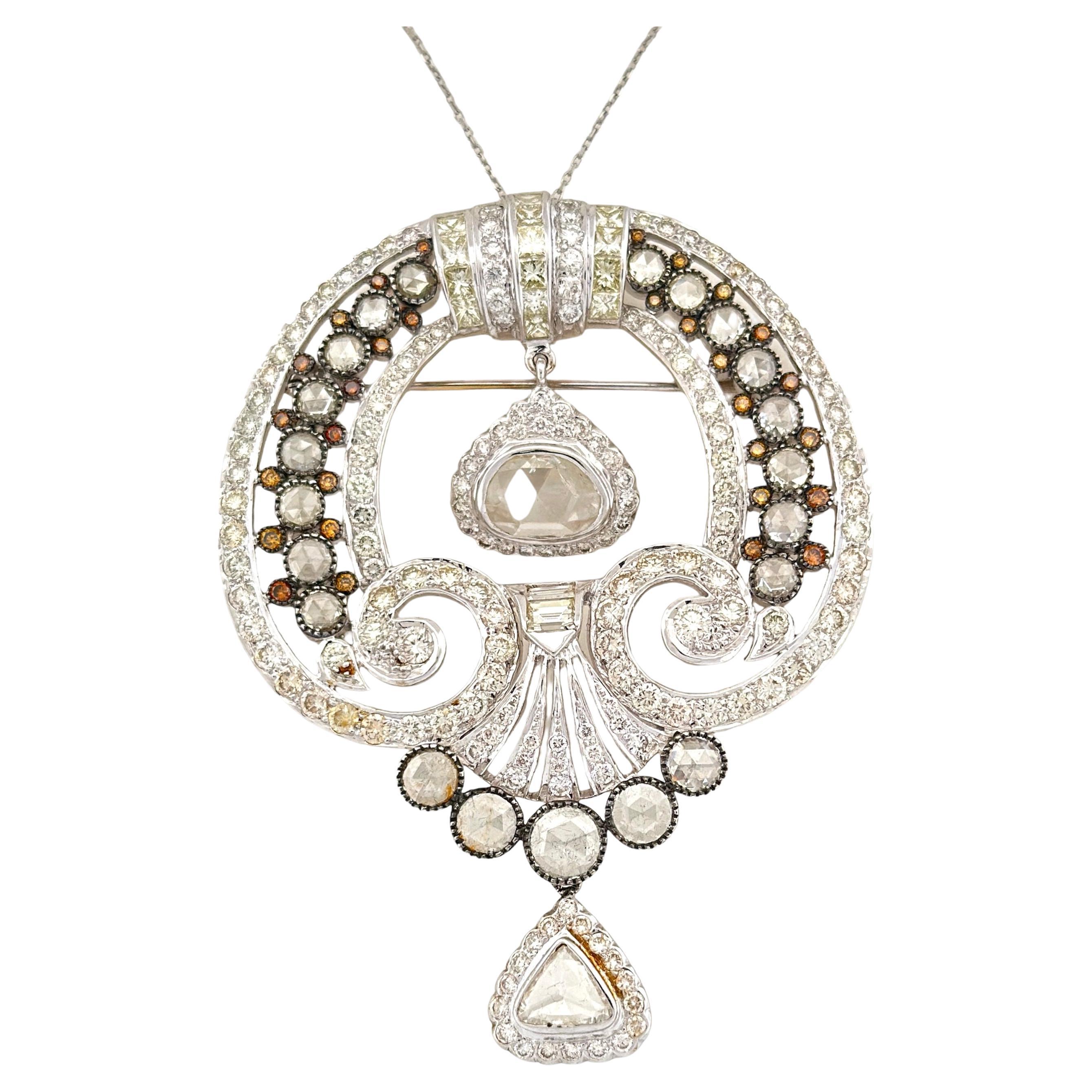 Dazzling Art Deco Pendant: Showcasing Hanging Rose Cuts and White Diamonds For Sale